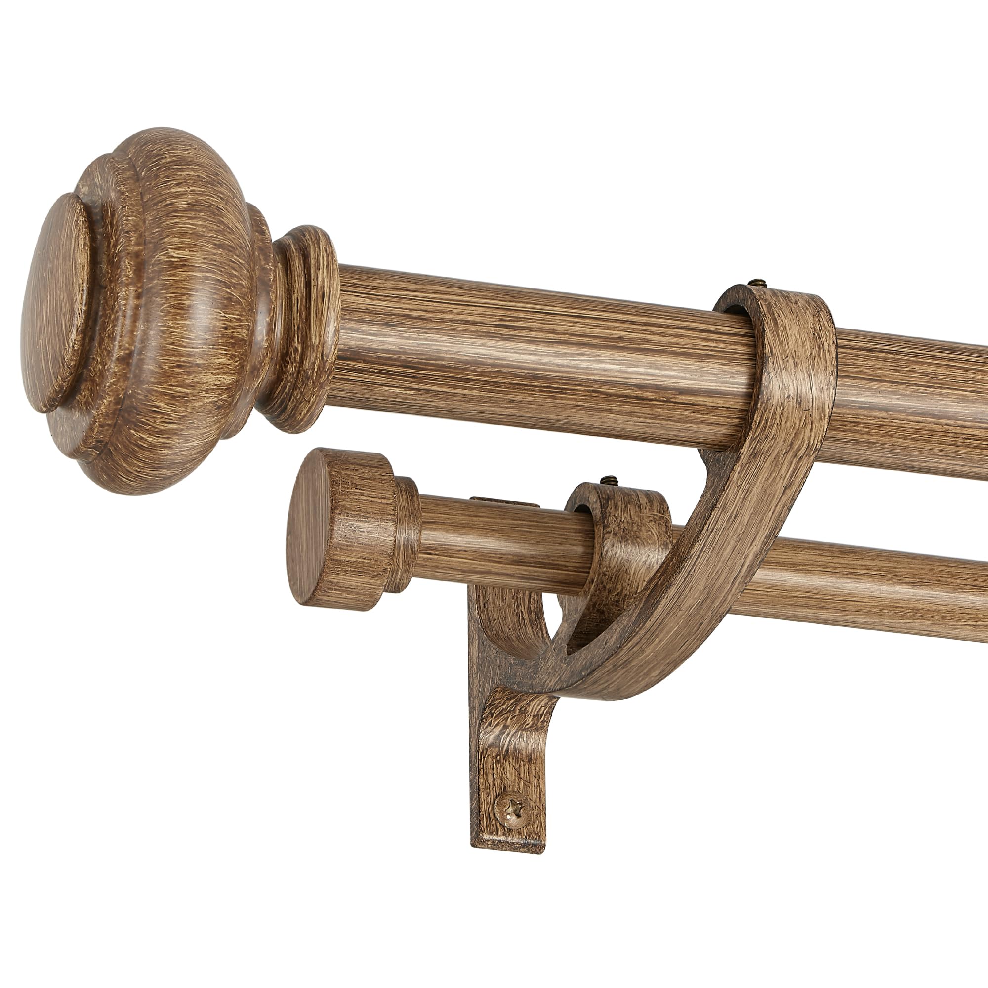 Double Curtain Rods 36 to 72 Inches with Solid Aluminum Alloy Brackets, 1 Inch Adjustable Drapery Rod, Heavy Duty Dual Curtains Rod for Window, Sliding Door, Bedroom Decoration, Brown Wood Grain