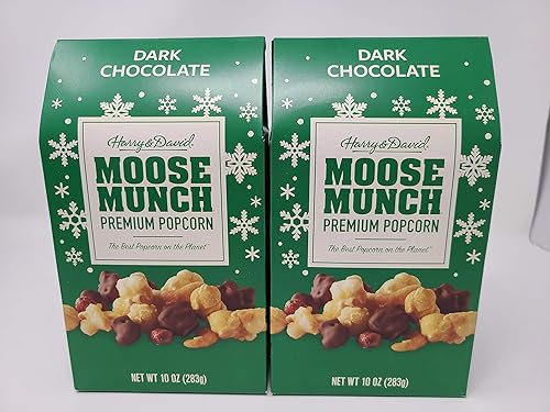 Harry & David Holiday Moose Munch - Palomitas de maíz prémium de chocolate negro de 10 onzas, 2 cajas