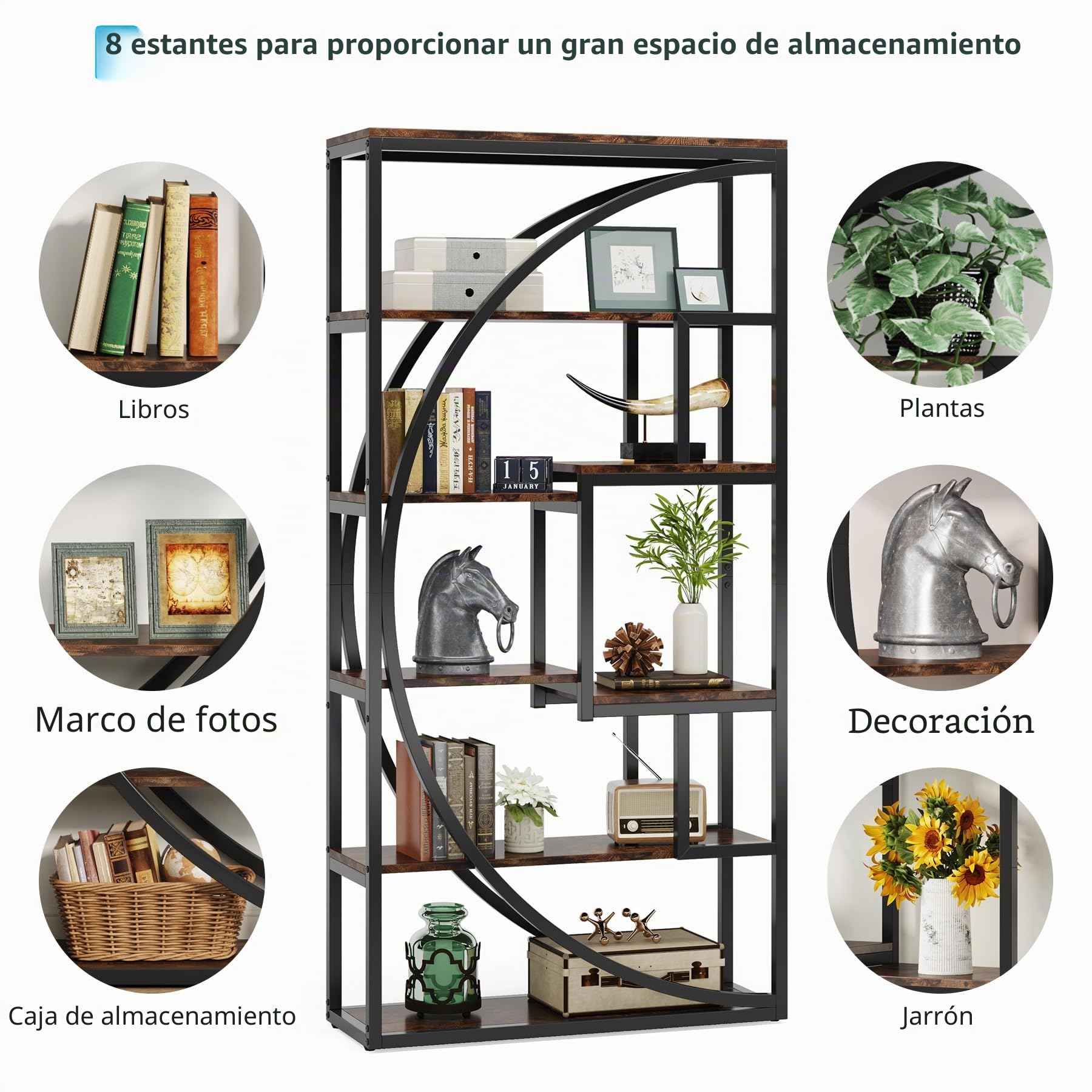 Tribesigns Estantería Industrial Etagere de 5 Niveles, estantería de 180 cm de Alto con 8 estantes de Almacenamiento Abiertos, estantería de exhibición para el hogar, Oficina, Sala de Estar,