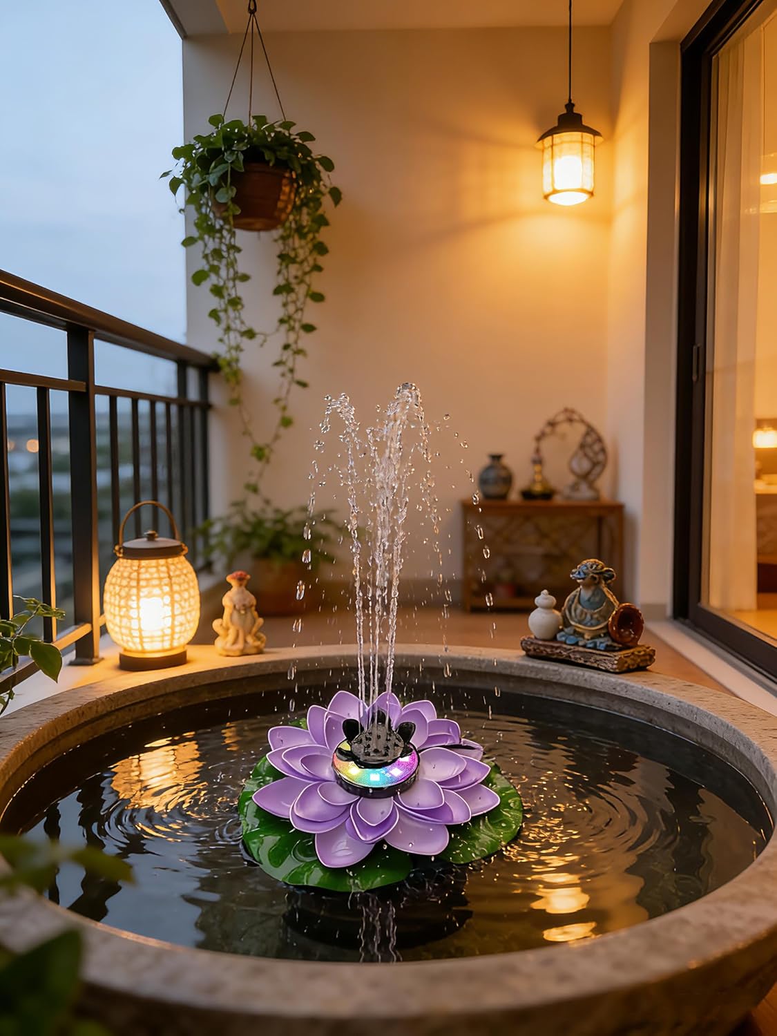Solar Fountain Pump with 5000mA Battery Backup,Pond Pumps,Solar Bird Bath, Lily Pads for Ponds,9W Solar Panel,Pond Plants，Water Garden (Purple)