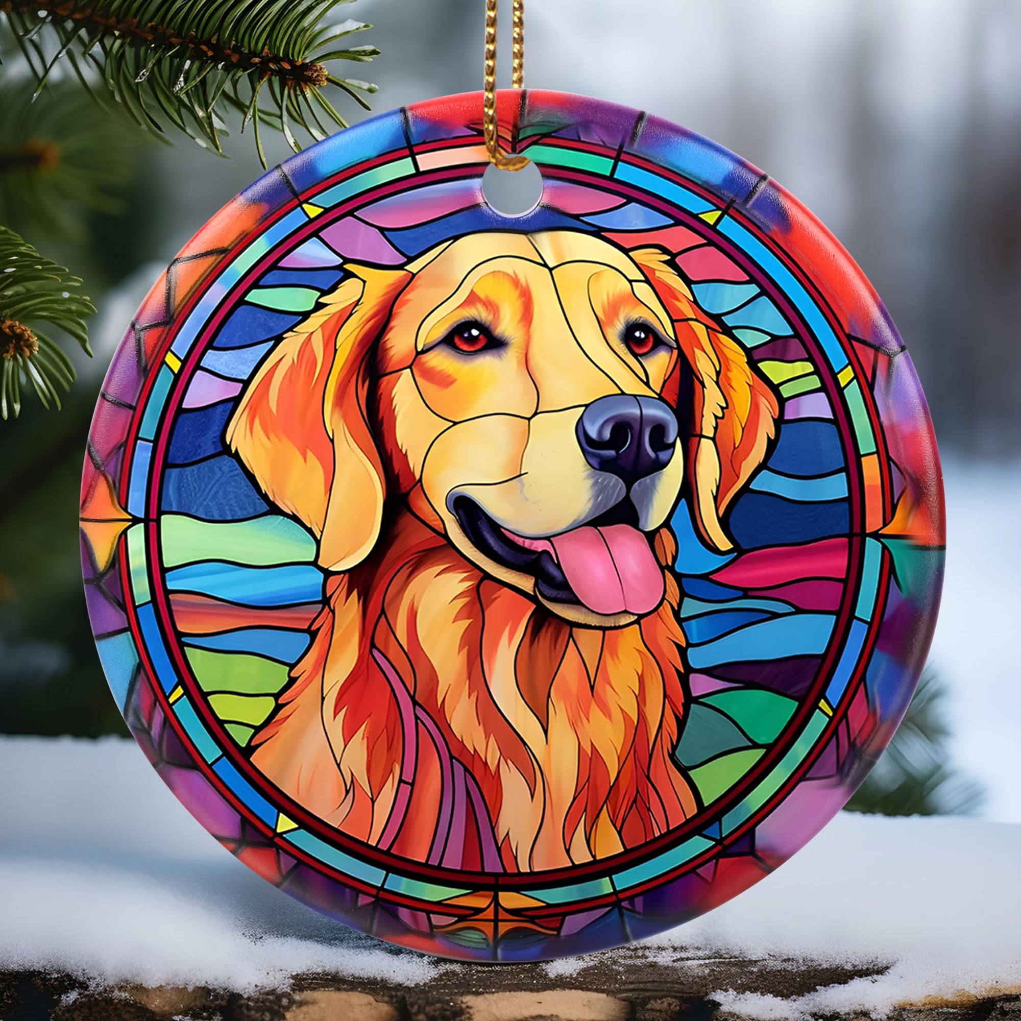 Touber Christmas Ornament, Christmas Decoration, Holiday Present Idea, Heirloom Keepsake, Round Ceramic, Gift Exchange, Gift Idea, Golden Retriever