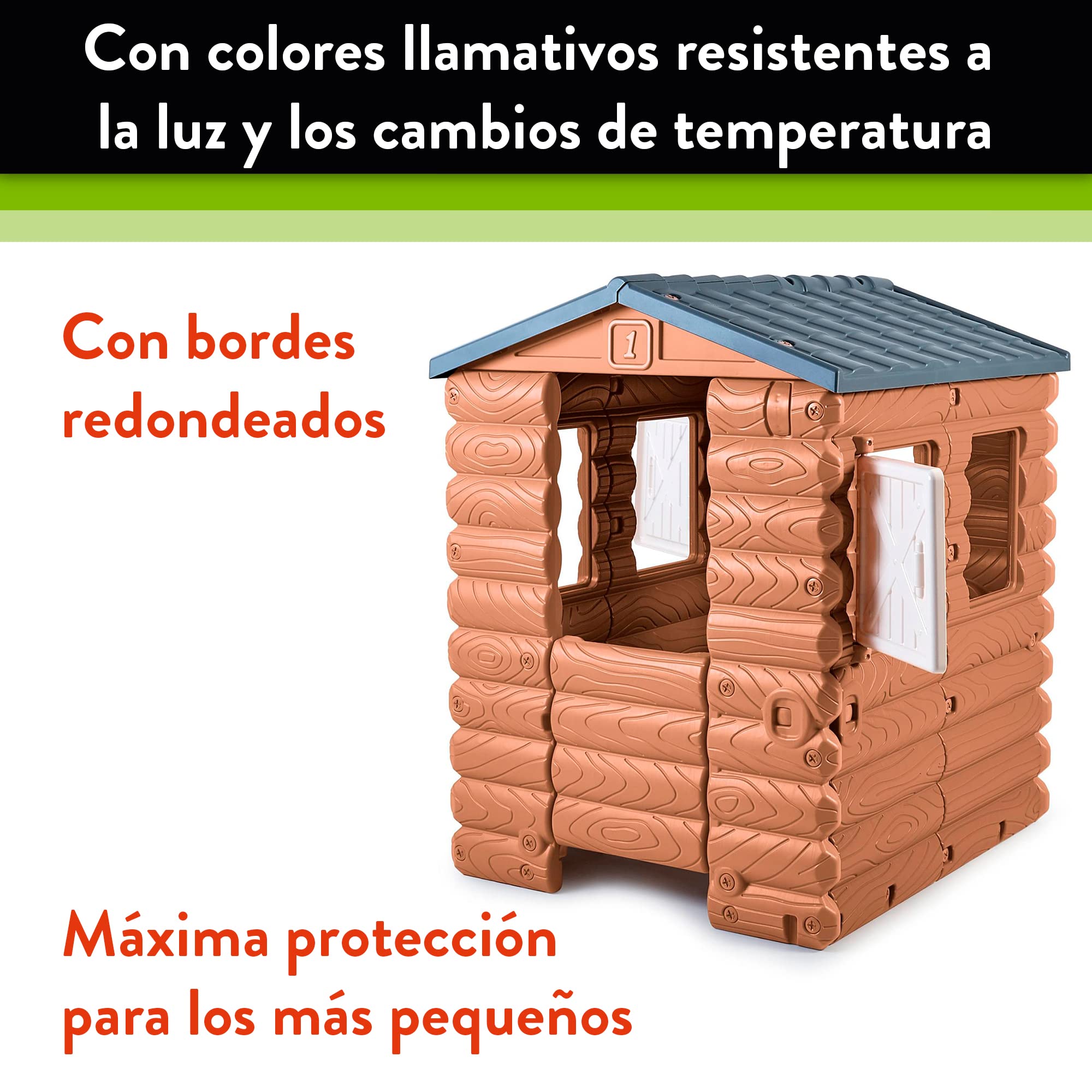 FEBER Camping Cottage Cabaña de Juegos Casita de Juguete Madera Ventanas Puerta abatibles Niños 1 año