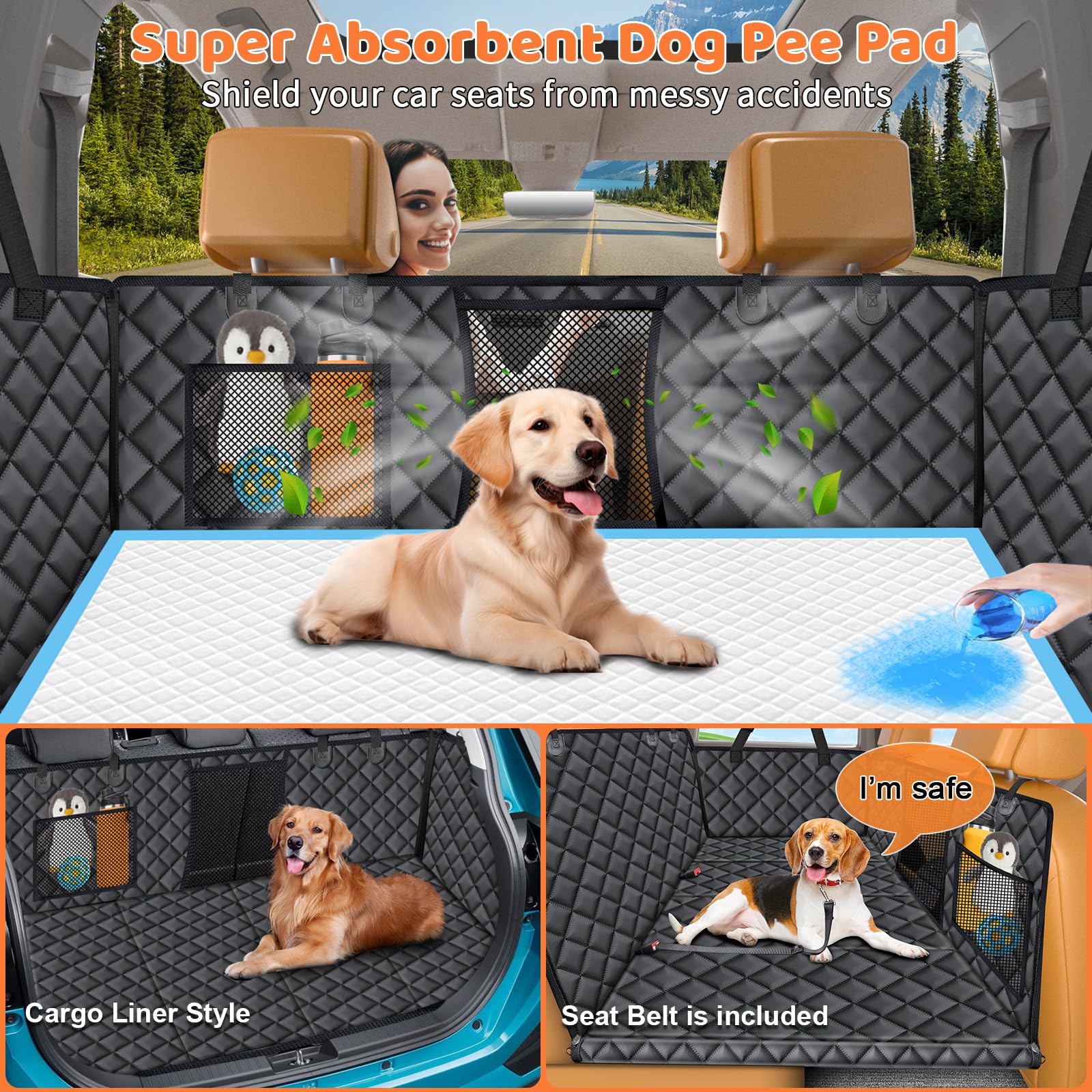 URPOWER Hard Bottom Dog Car Seat Cover for Back Seat, Waterproof Hammock view 3