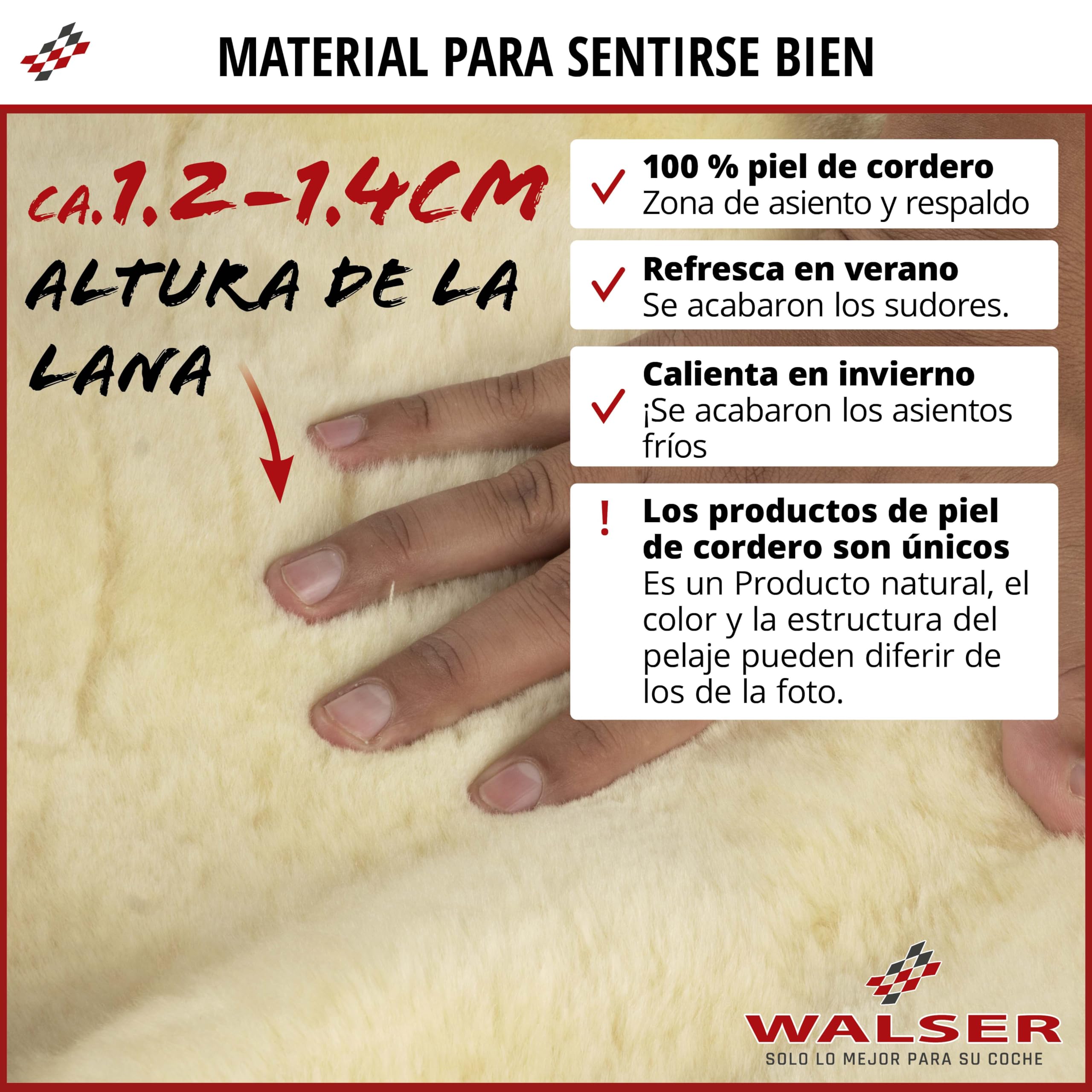 Walser Funda de Asiento de Piel de Cordero Cosmo, Funda de Asiento de Coche 100% Piel de Cordero, Funda de Asiento de Piel de Cordero, Protector de Asiento de Piel de Cordero Antracita