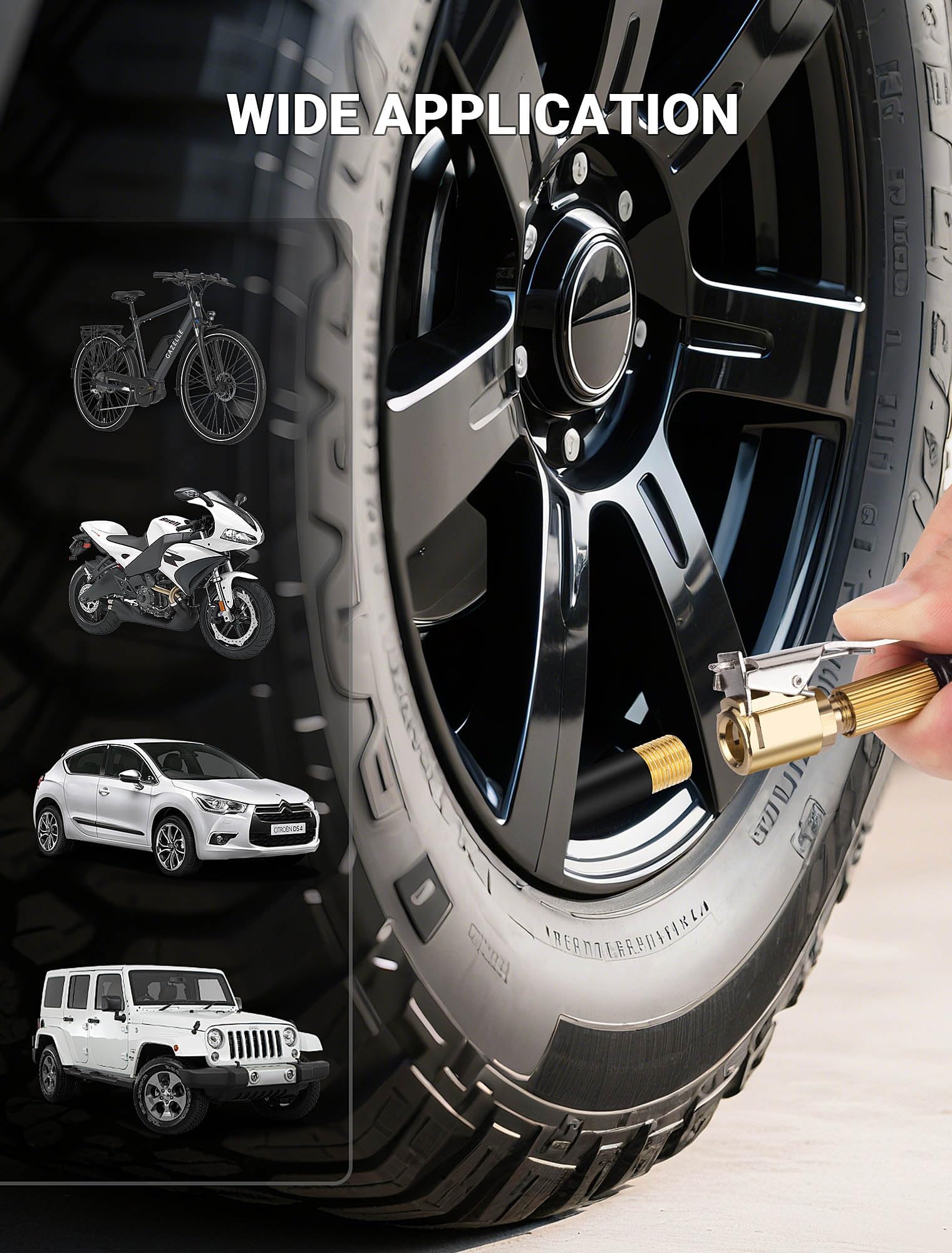 2 Pack Heavy Duty Brass Tire Air Chucks, 8mm Locking Inflator Adapter with Leak-Proof Seal for Car and Truck Tires, Durable Metal Tire Valve Connector — view 6