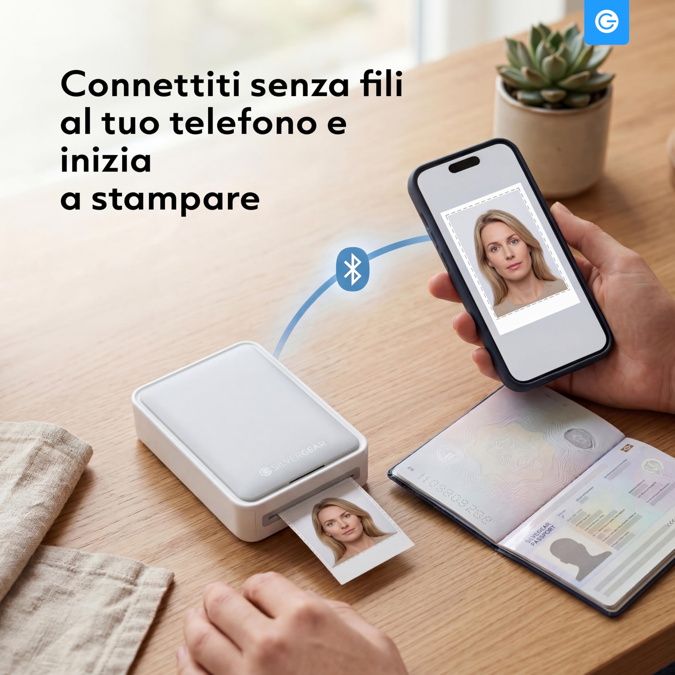 Silvergear® Stampante fotografica per smartphone, mini stampante Bluetooth con app, iOS e Android, stampante istantanea da 300 dpi, sublimazione a colori a 4 pass, matrimonio e journaling, con fogli