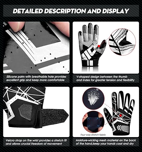 Miniatura 4 de ACESHIP Guantes de fútbol para adultos, guantes de fútbol de rendimiento mejorado y guantes de fútbol de alto agarre para adultos y niños