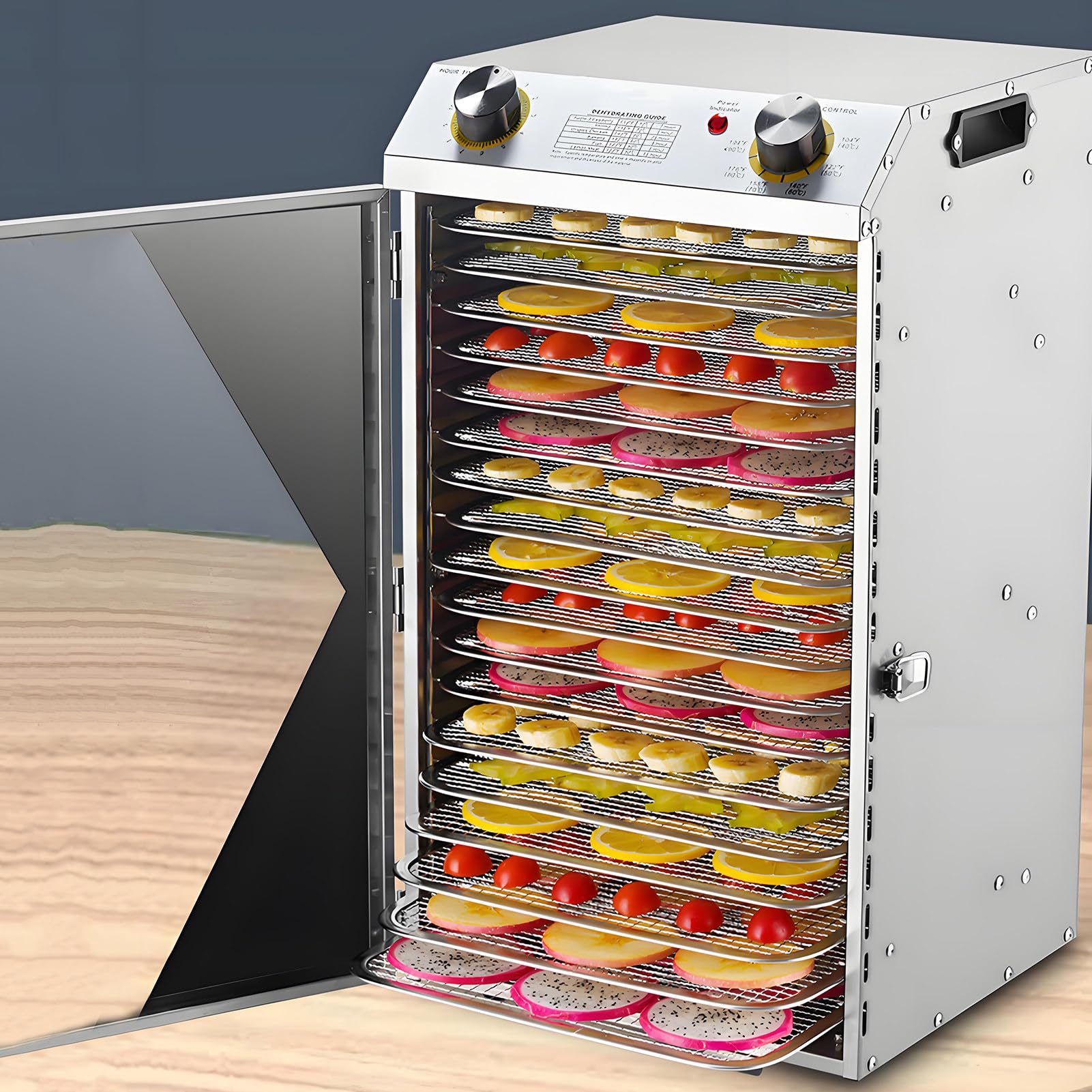 Stainless Steel Dehydrator,Meat and Fruit Dryer,0–12h Timer 18tiers