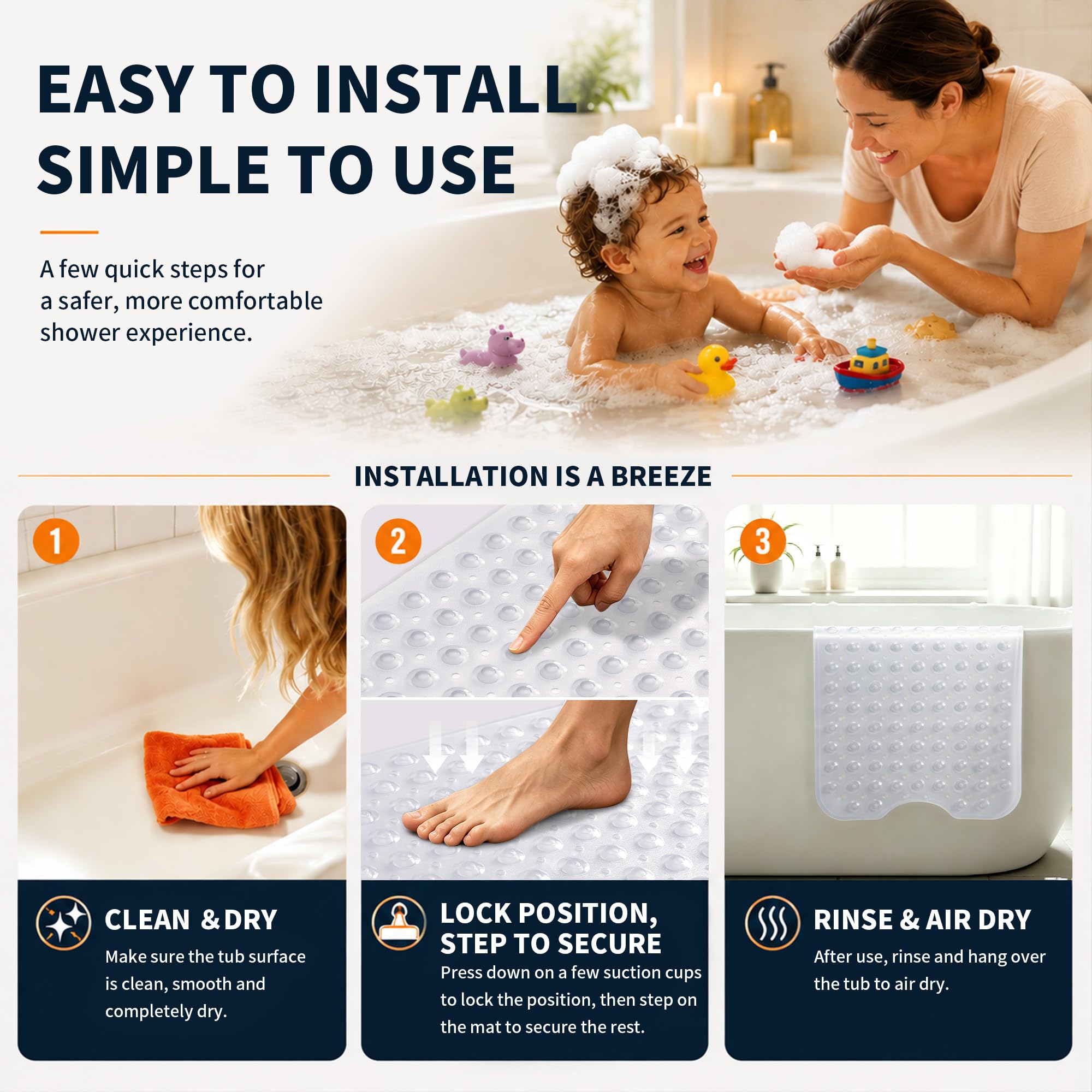 yimobra bañera y ducha alfombrilla Extra larga antideslizante L 40 x W 16 cm