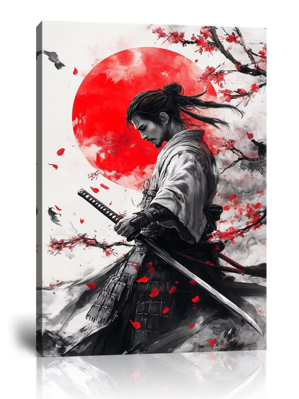 Japanese Samurai Wall Art Samurai Wall Decor for Home Living Room Bedroom Framed Artwork Canvas Prints Ready to Hang(24''W x 36''H)