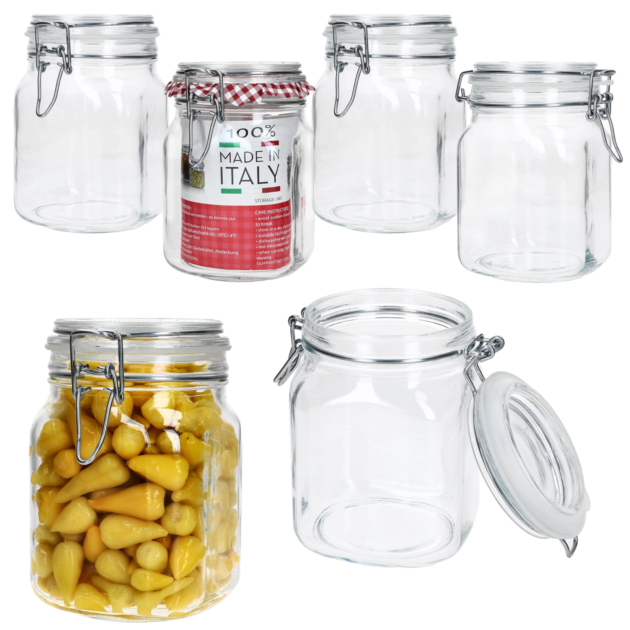 MamboCat Prima Lot de 6 bocaux de conservation hermétiques carrés I 1 l I Bocaux en verre avec fermeture à étrier I Idéal pour la mise en conserve, la fermentation et le stockage