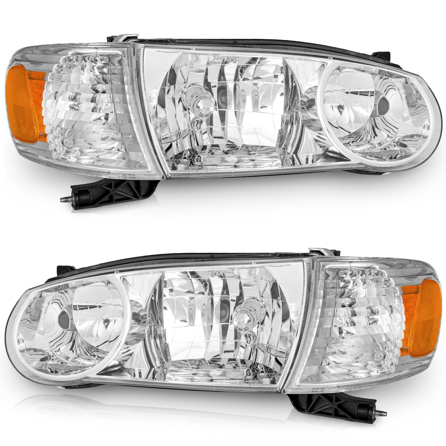 WEELMOTO Headlights Compatible with 2001-2002 Toyota Corolla, for 01-02 Corolla Headlamp with Chrome Housing Amber Reflector Driver&Passenger Side