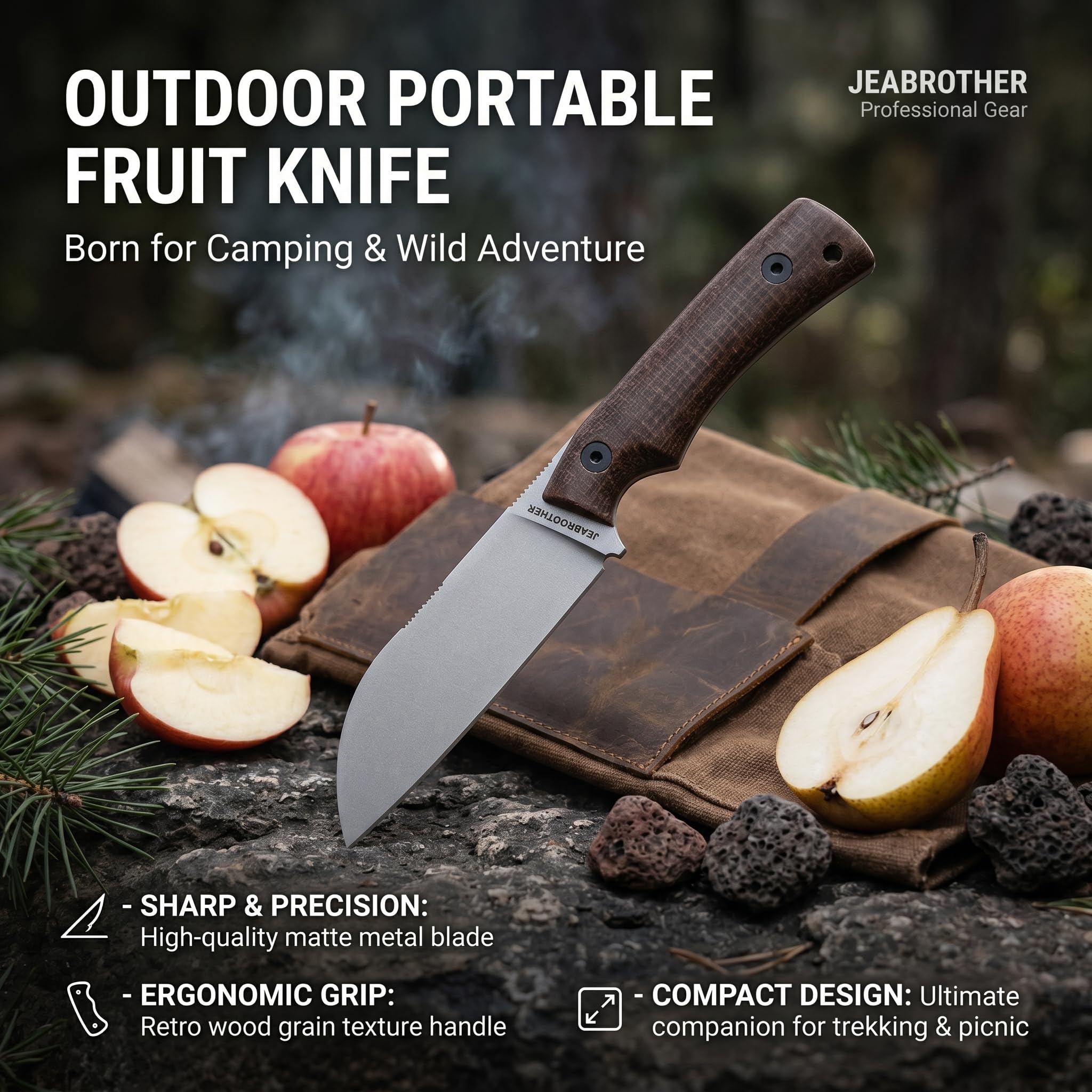 JEABROTHER Robustes Allzweckmesser aus DC53 Stahl mit Micarta Griff für Outdoor-Aktivitäten und Hausgebrauch