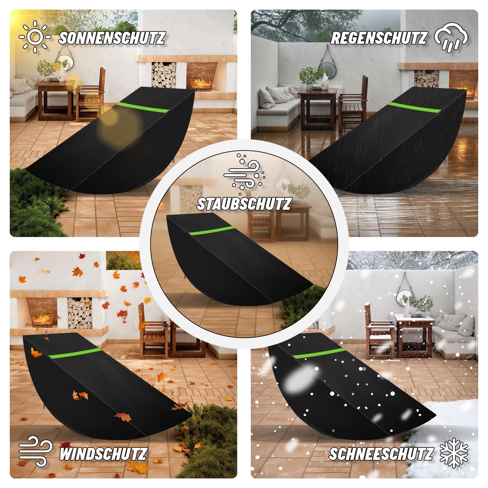 Housse de Chaise Longue Bois à Bascule, 154x65x95cm, 600D Imperméable Coupe-Vent Housse Transat pour Transat Jardin Exterieur Bois