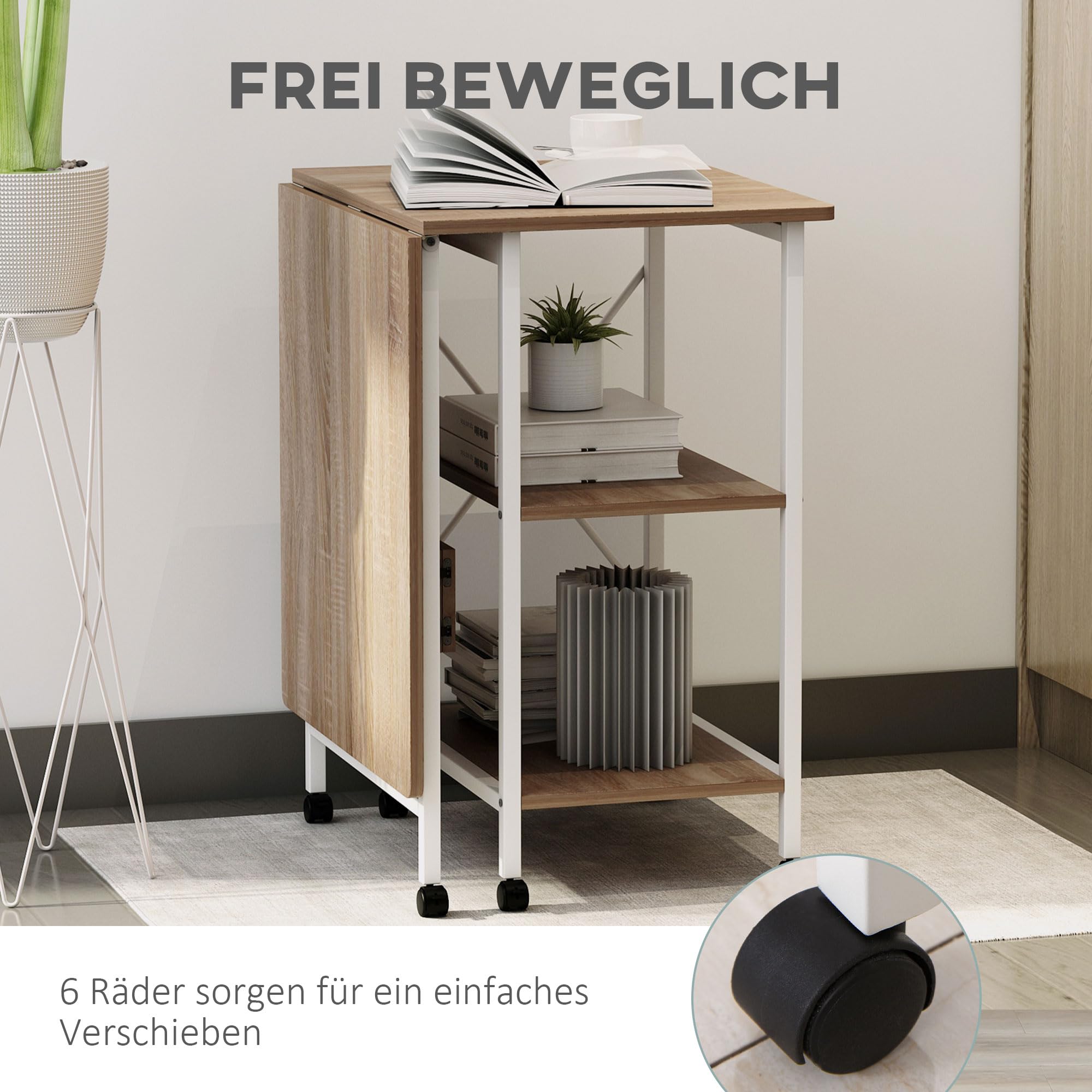 HOMCOM Klapptisch Schreibtisch mit Rollen 107 x 55 x 76 cm Natur