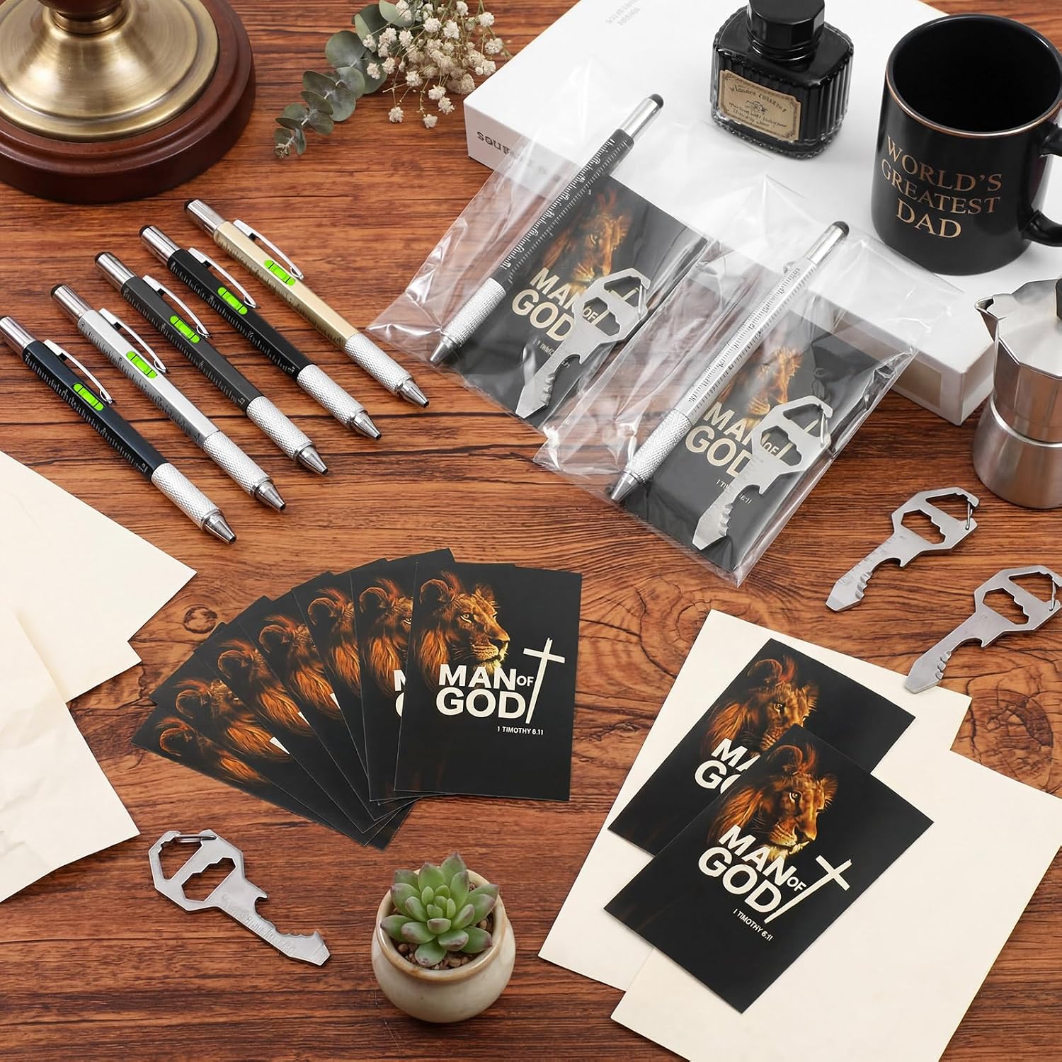 30 Set Father's Day Man of God Christian Gifts Bulk for Men Include 6 in 1 Multitool Pen Bible Verse Card with Multi Tool Keychain Gift for Husband Staff Church Party Favors (5 Colors)