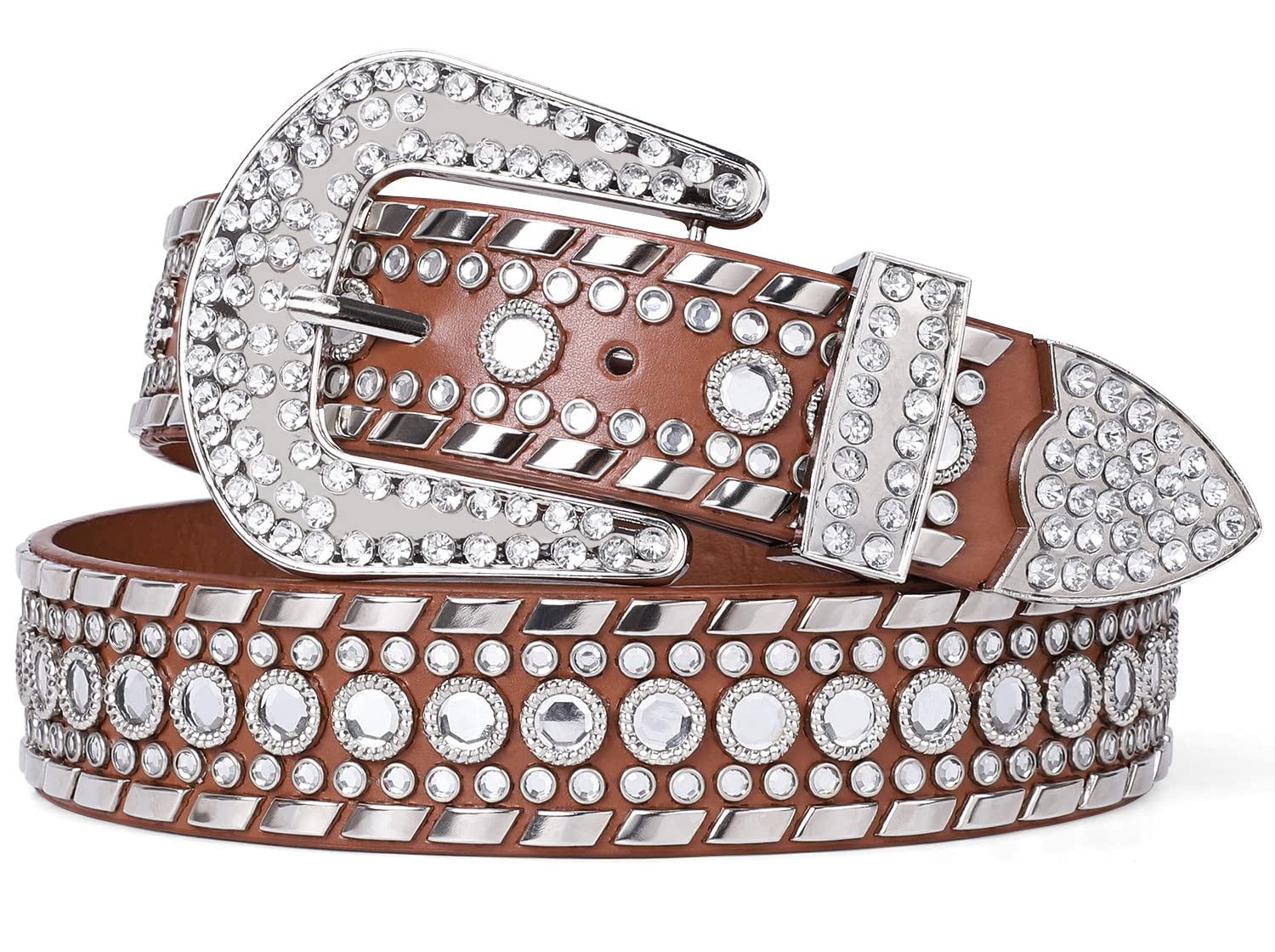 Balteus Women Rhinestone Belt Western Style Cowgirl Cowboy Belt with Studded Diamonds for Jeans Dress Eye-catching
