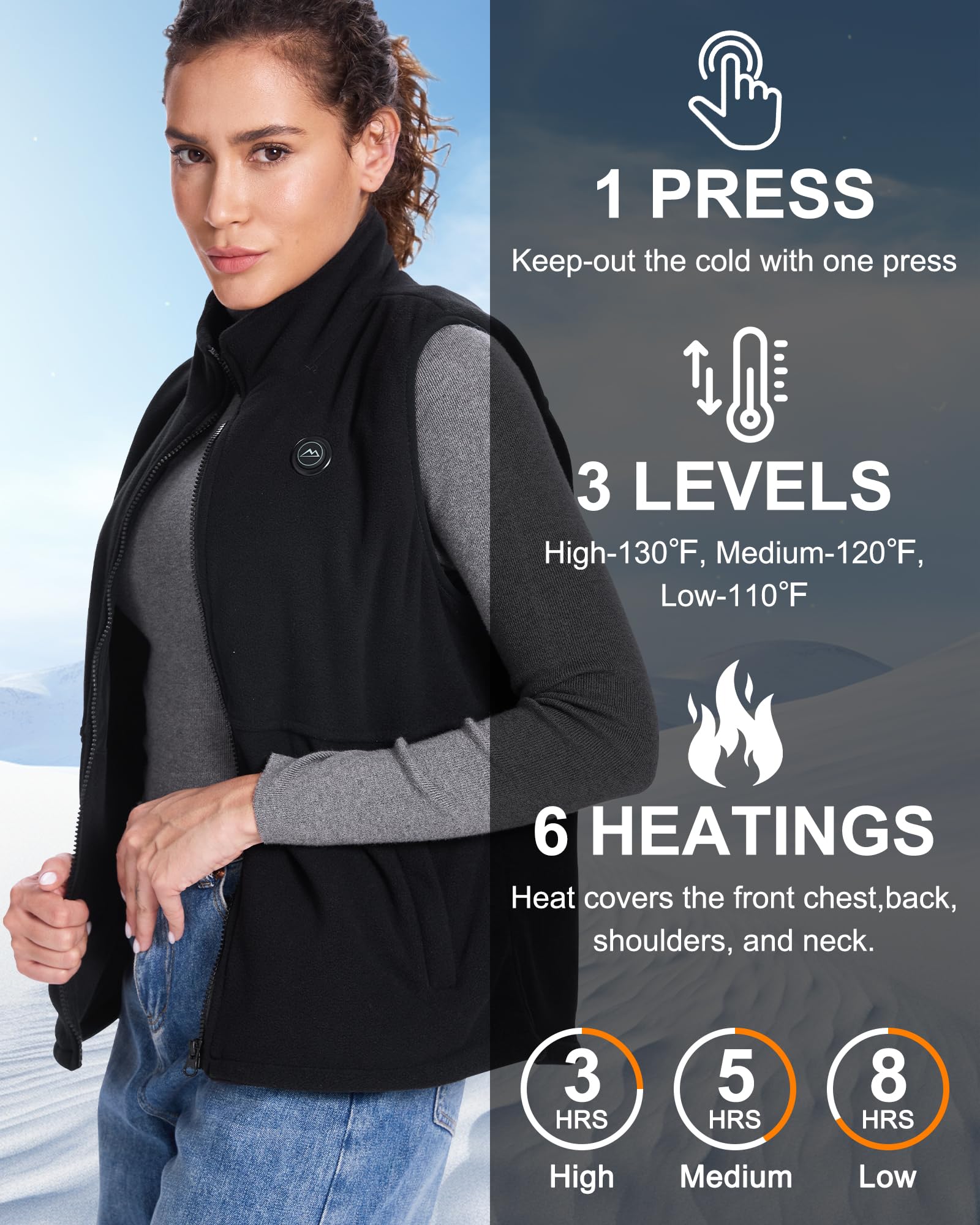 WUEAOA Gilet Riscaldato Donna con Batteria 10000mAh, Giacca Riscaldata Donna, Gilet riscaldante, Attività All’Aperto, Escursioni, Inverno
