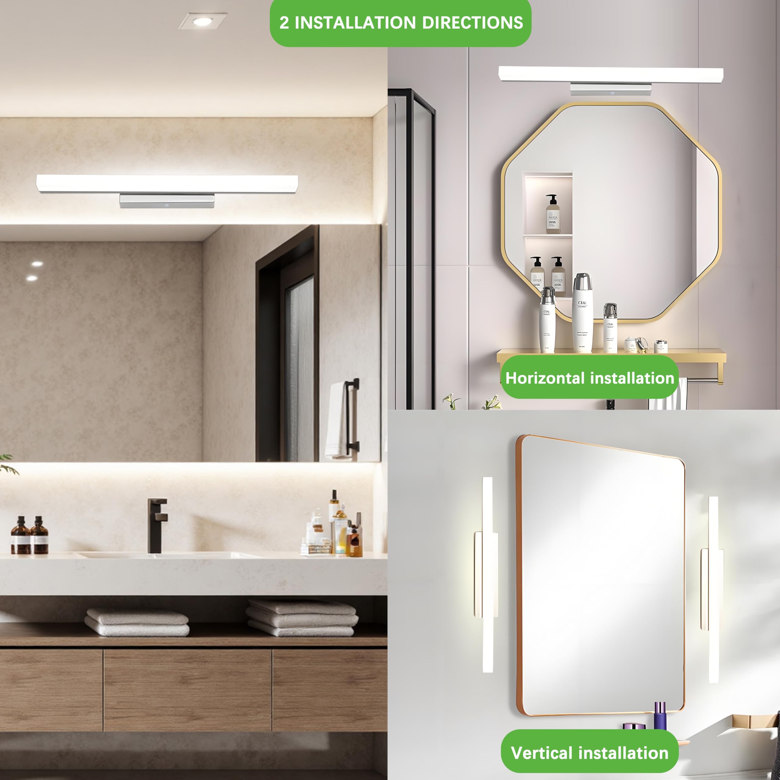 Lampe LED Miroir Salle De Bain 40cm 8W 800LM - Applique Murale IP44 Blanc Froid 6000K Noir