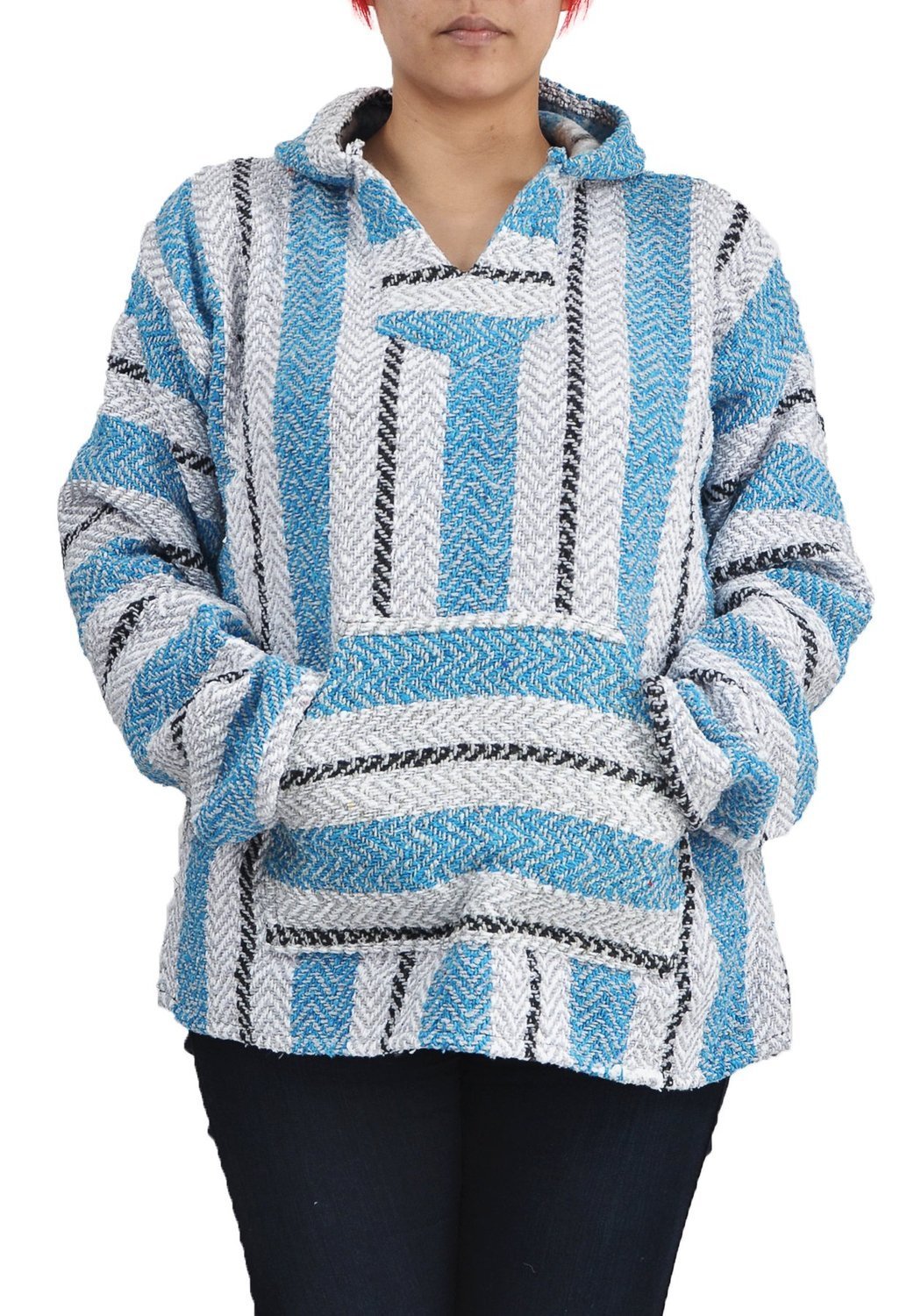 Striped Woven Eco-Friendly Jacket Coat Hoodie (Pastel Aqua, X-Small)