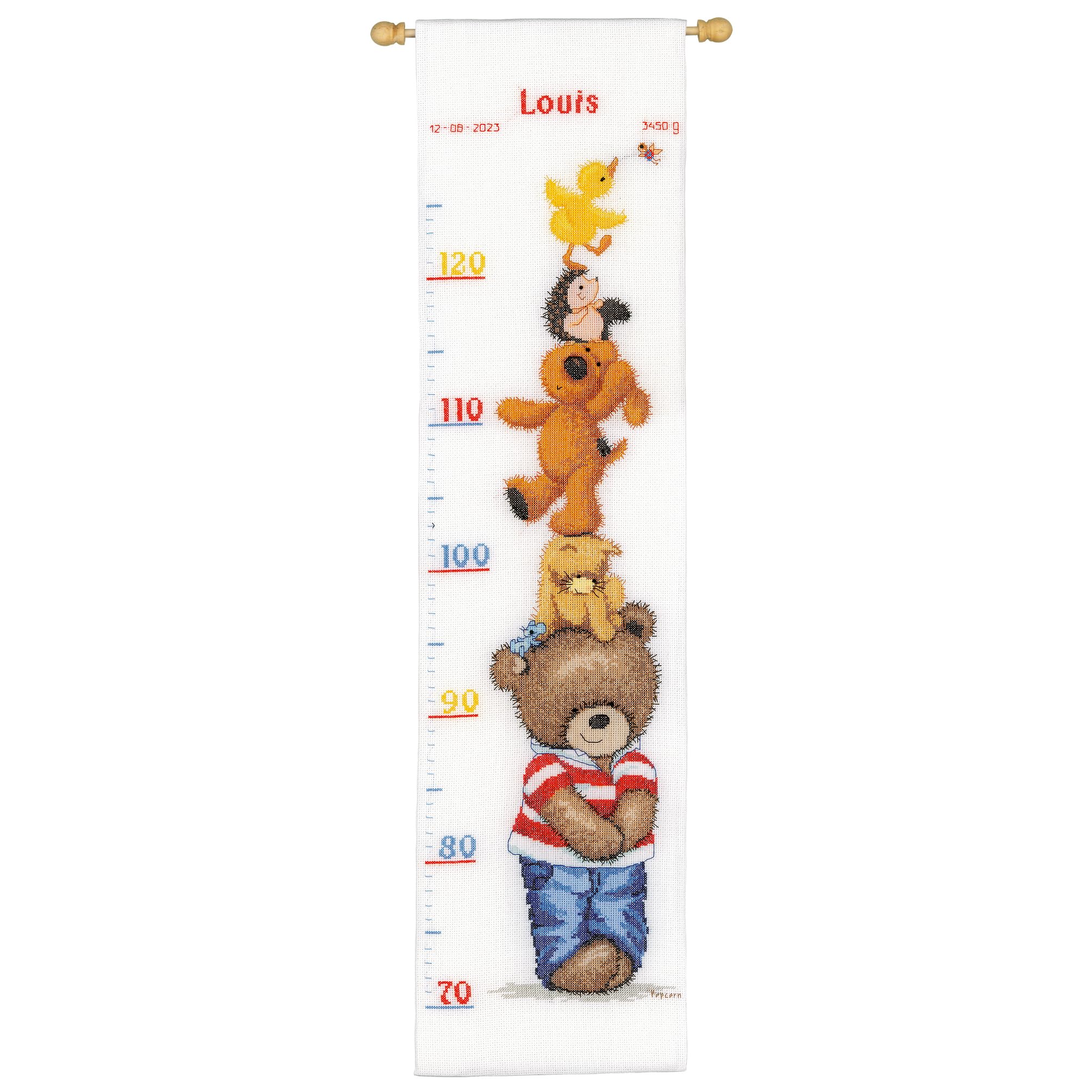 VERVACO Haft Krzyżykowy Liczony Zestaw Miarka Wzrostu dla Dzieci POPCORN I PRZYJACIELE Zrób to Sam Zestaw Kreatywny dla Dorosłych 18 x 70 cm Dekoracja Ścienna DIY Cross Stitch Kit