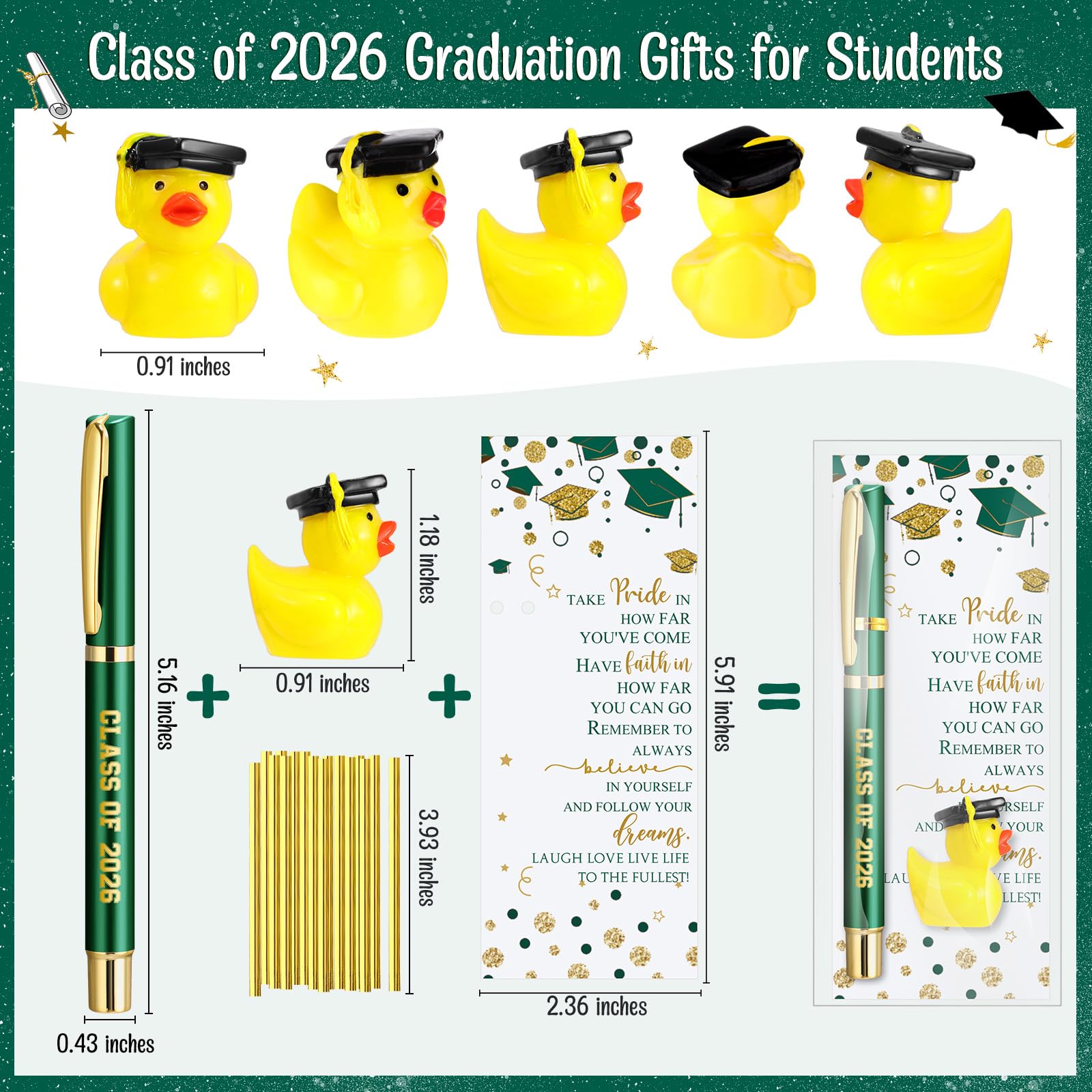 Sayglossy 30 juegos de regalos de graduación a granel clase de 2025 bolígrafos de tinta de gel, minicarjetas de resina amarilla, decoración de fiesta de graduación, recuerdos para estudiantes (verde)