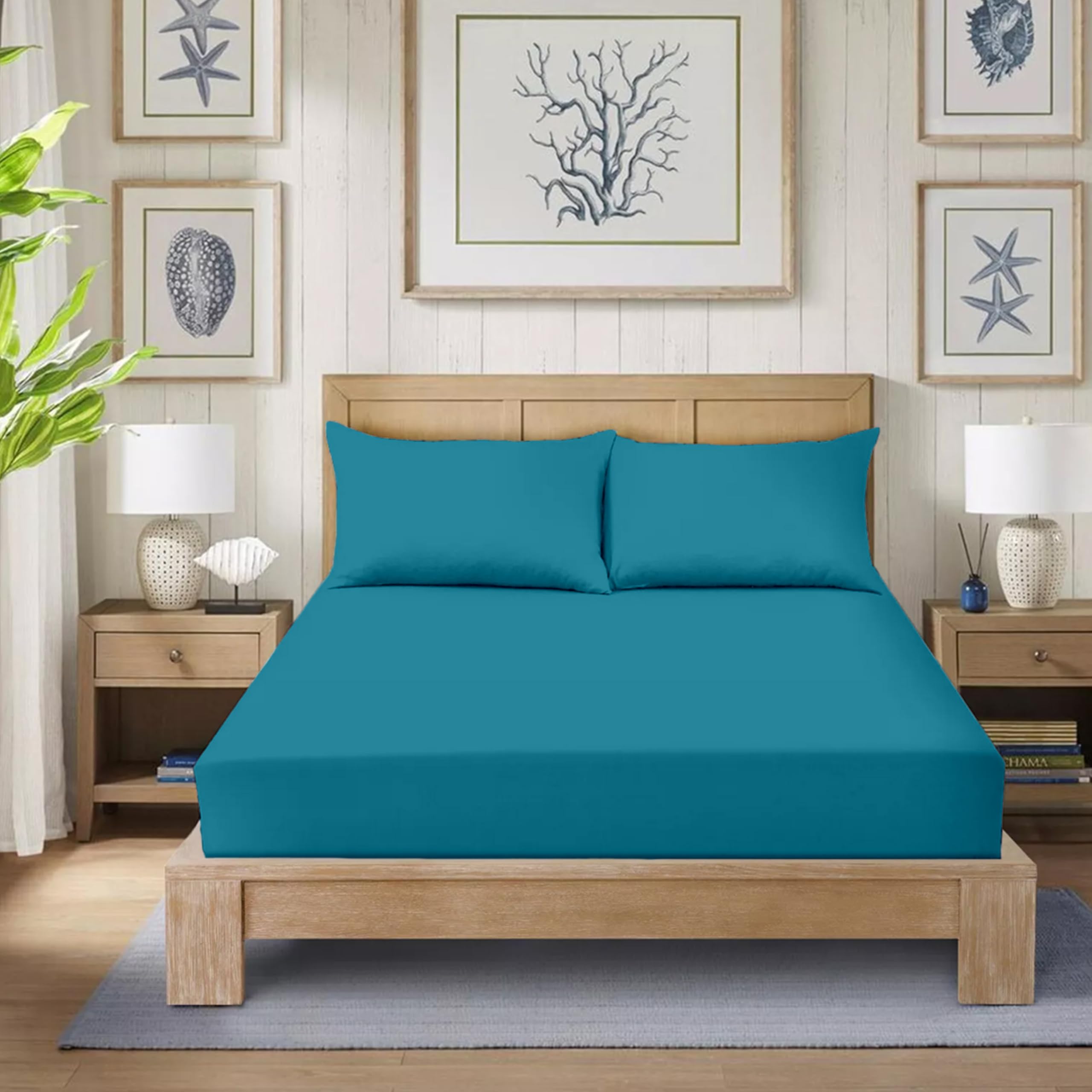 Egypto Polycotton Extra Deep Fitted Sheet King Size- Durable, Soft, Cool and Breathable Kingsize Fitted Bed Sheets 16"/40CM (King, Teal)