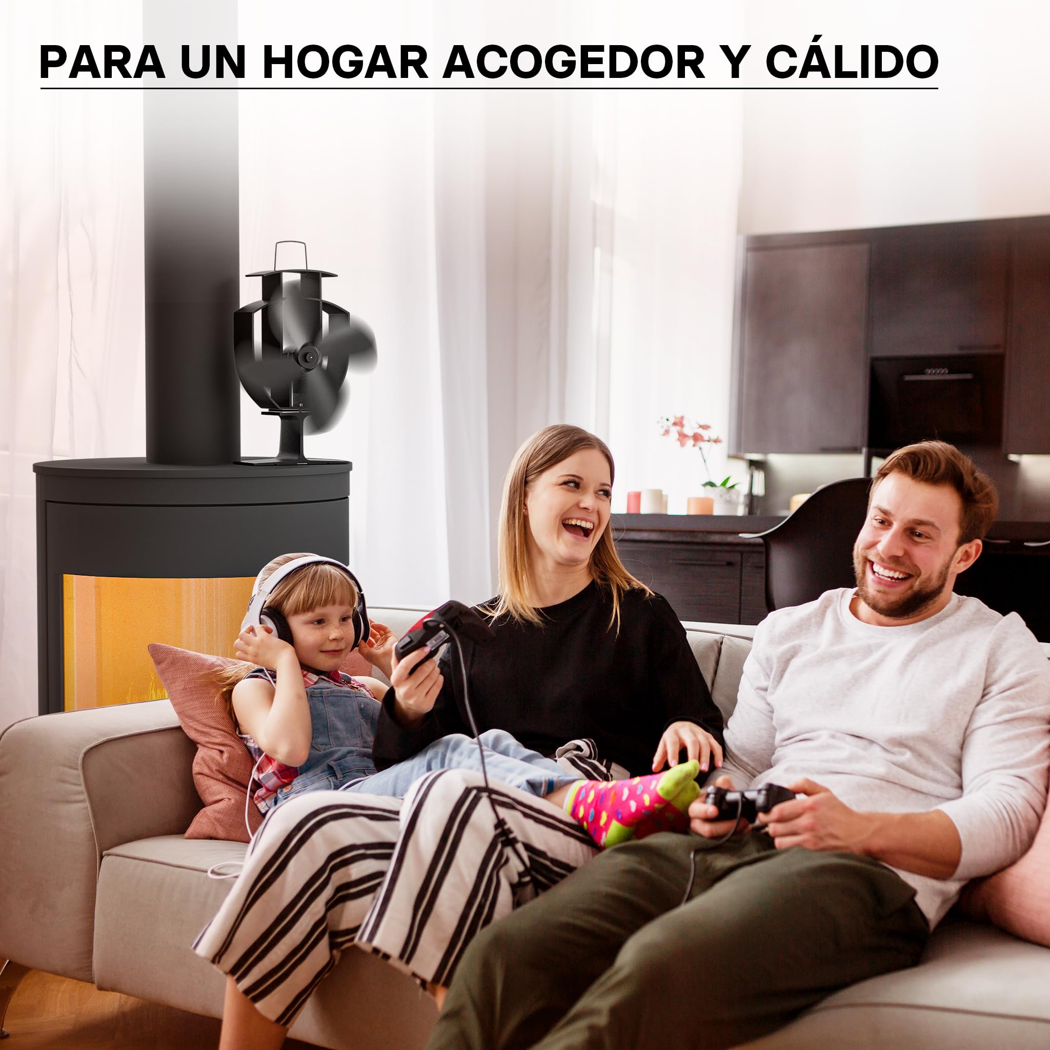 WilTec Ventilador de estufa con 4 palas ventilador de chimenea 50-300°C accionado por calor sin corriente