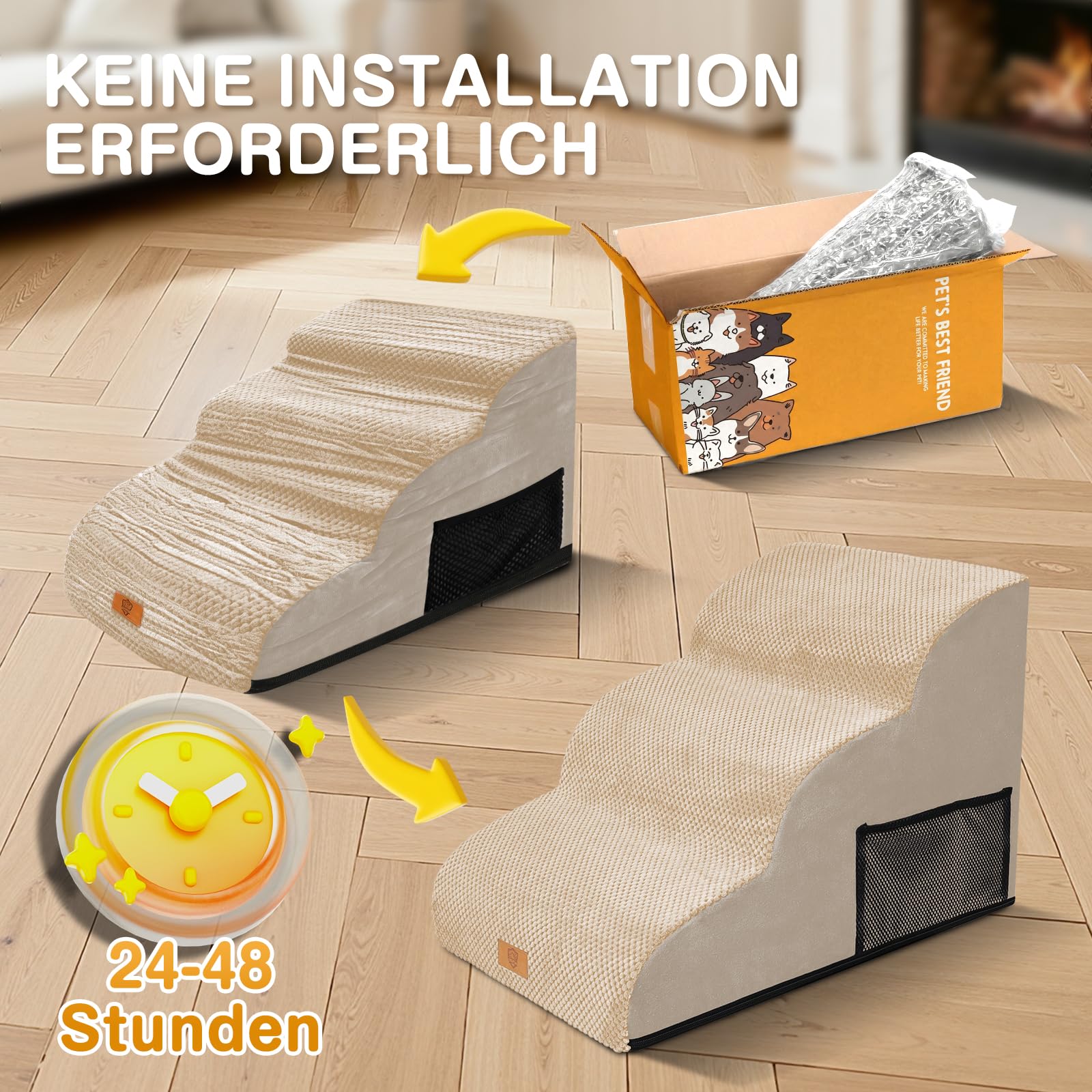 Escalera para perros pequeños, 3 niveles, lavable de esponja densa, impermeable y antideslizante, 60x40x40 cm