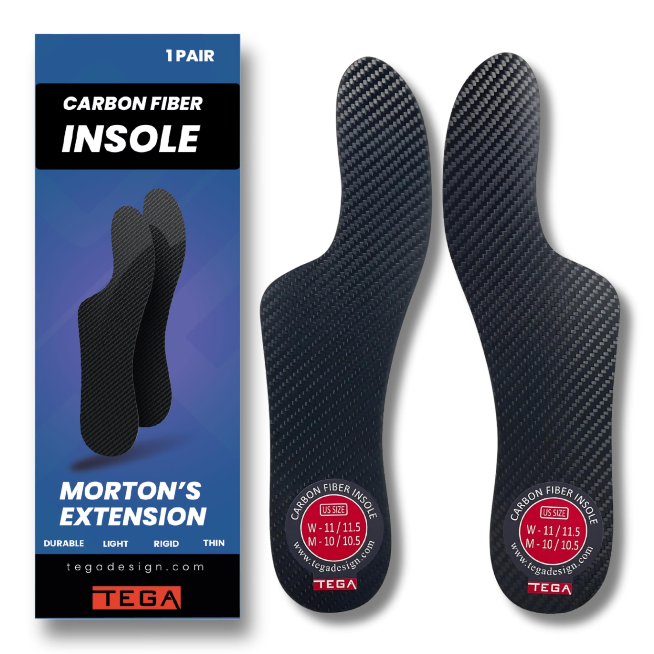 Tega Morton´s Extension Orthotic, Carbon Fiber Very Rigid Insole - 1 Pair - Morton's Toe, Turf Toe, Hallux Limitus, Hallux Rigidus, Arthritis, 235 mm - Women's Size 8-8.5, Men's 7-7.5