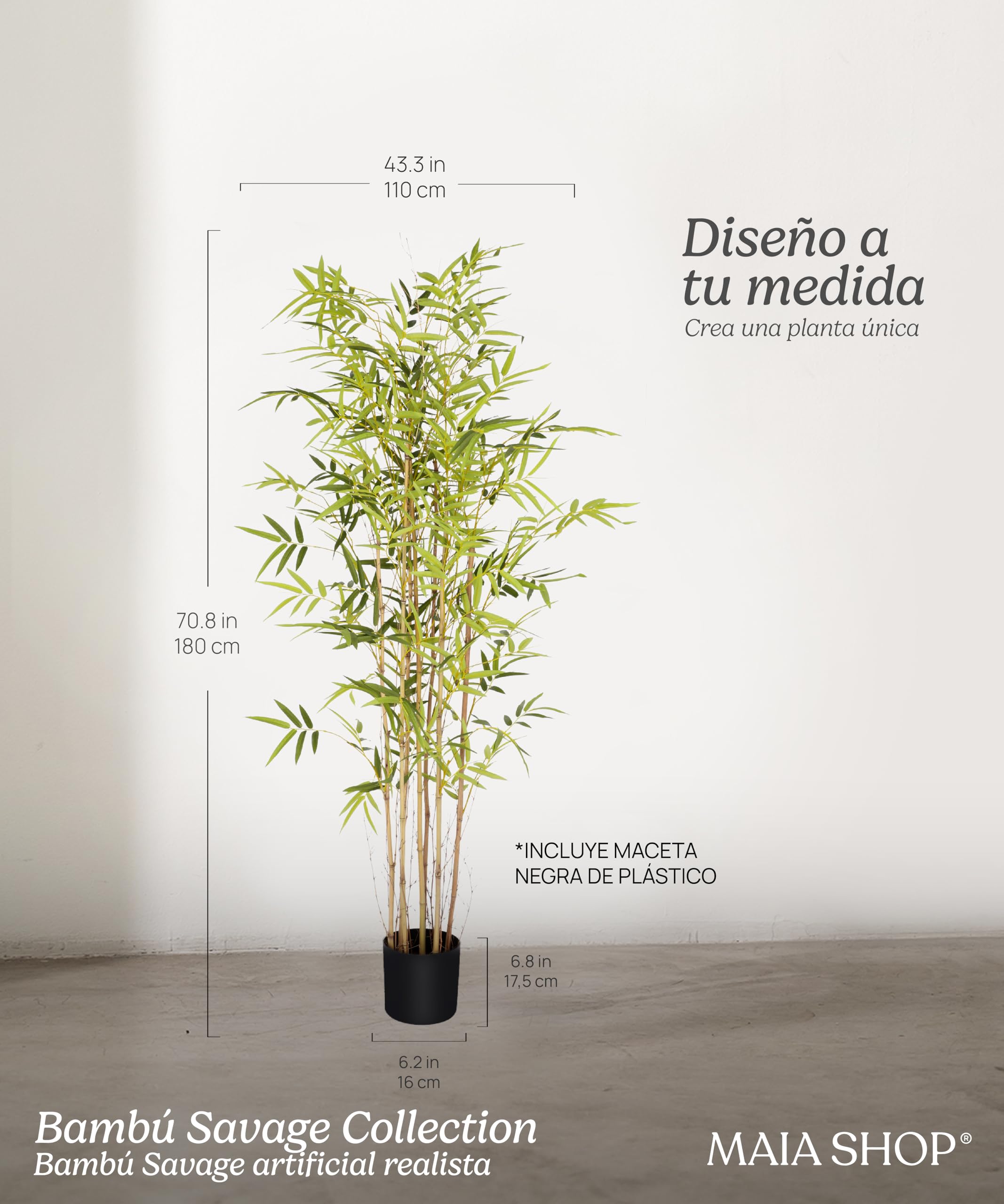 Maia Shop | Künstlicher Bambus Savage | Kunstpflanzen | Künstlicher Baum | Maße: 180 cm | Große künstliche Pflanze | Fake Plant | Deko | Deko Pflanzen |
