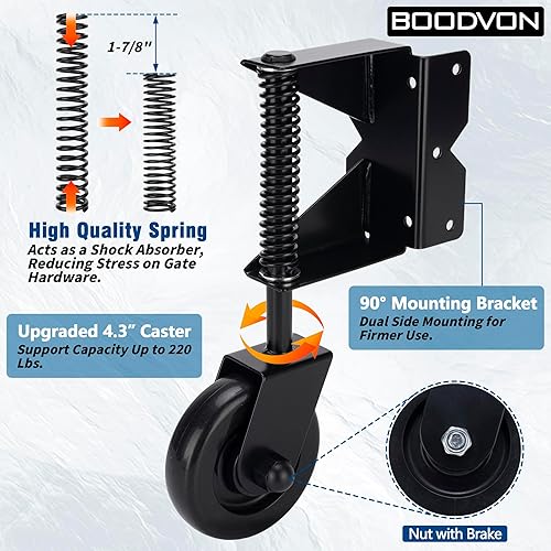 Miniatura 9 de Rueda de puerta resistente, ruedas de puerta para puertas de madera al aire libre o puertas de cerca, rueda de puerta con resorte para pisos