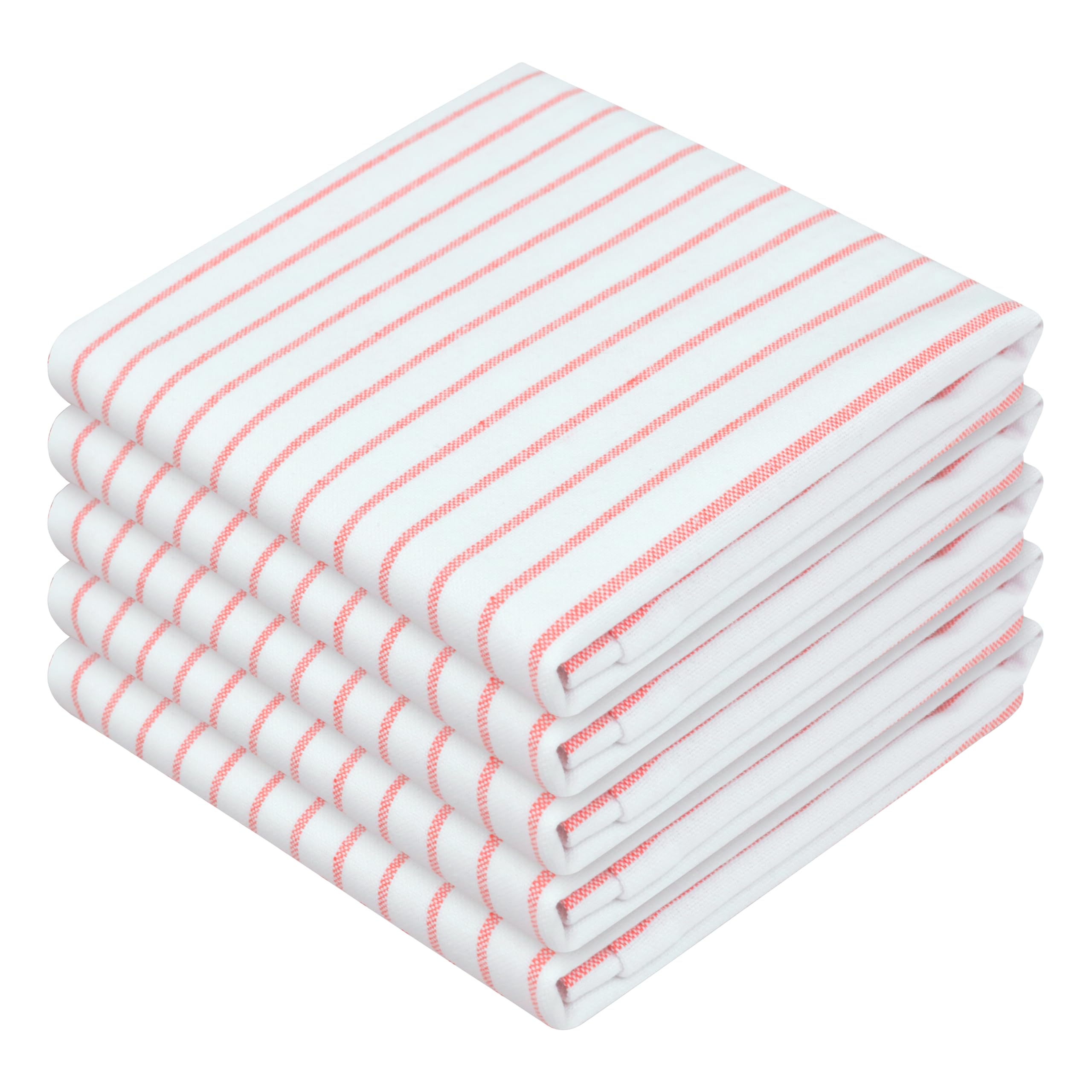 HEIRLOOM COMFORT Orange Stripe Cotton Kitchen Towels Set of 5, Durable & Super Absorbent Dishcloths Pack, Classic Stripe Towel Set, Quick Dry Towels for Daily Kitchen Use, Wiping & Drying Dishes