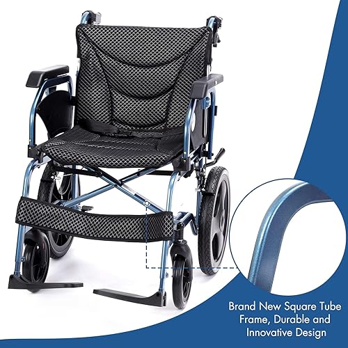 Miniatura 5 de Silla de ruedas plegable y ligera con frenos de mano, sillas de ruedas para adultos, pesa solo 28.5 libras, tubo cuadrado duradero y reposabrazos