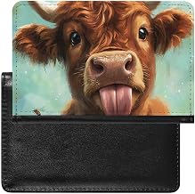 Cute Brown Highland Cow Passport Holder Slim Travel Wallet Vaccine Case with Credit Card Slots Protector Cover