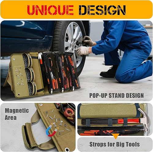 Miniatura 5 de Organizador de bolsa de herramientas enrollable regalo del día del padre para hombres, papás, mecánicos, electricistas, entusiastas de la