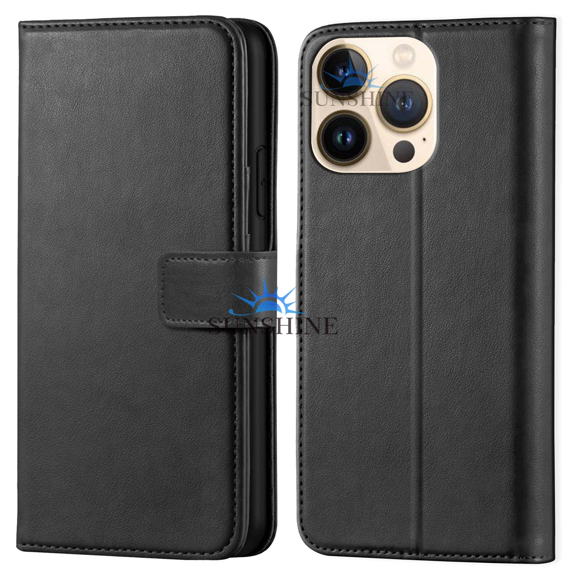 SUNSHINE® Leather Vintage Shock Proof Flip Case Back Cover for Apple iPhone 13 Pro Max Sport (Flexible | Leather Finish | Card Pockets Wallet & Stand | Black)-image-10
