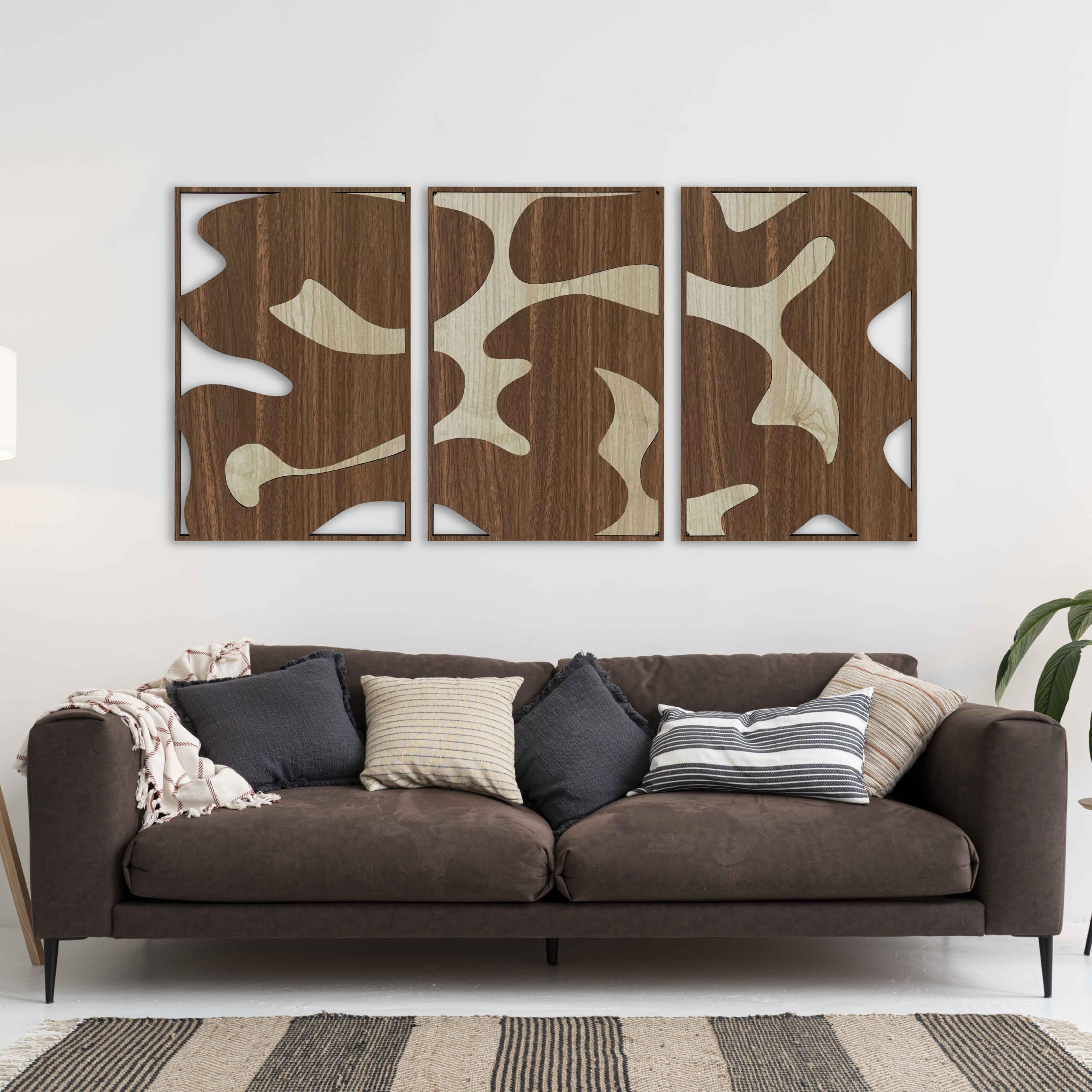 Einzigartige Wanddekoration mit moderner Holzwandkunst, abstrakte Holzwandpaneele mit neutraler und erdfarbener Textur, Boho-Heimdekoration, Geschenk für Wohnzimmer und Schlafzimmer