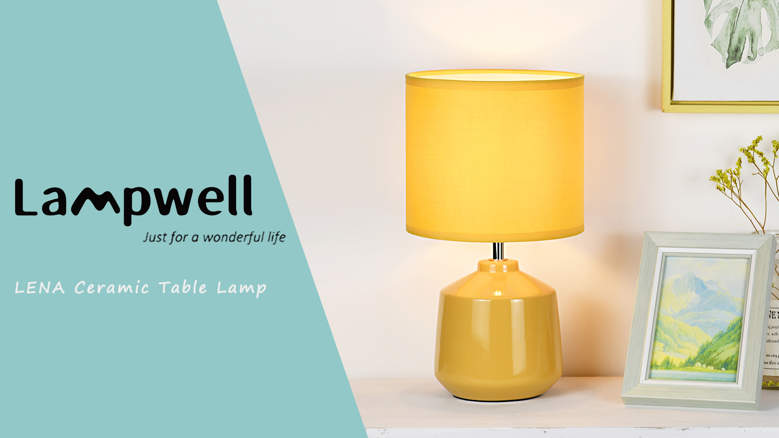 Lampwell Lena Small Modern Ceramic Green Table Lamp, 7.09H12.99IN