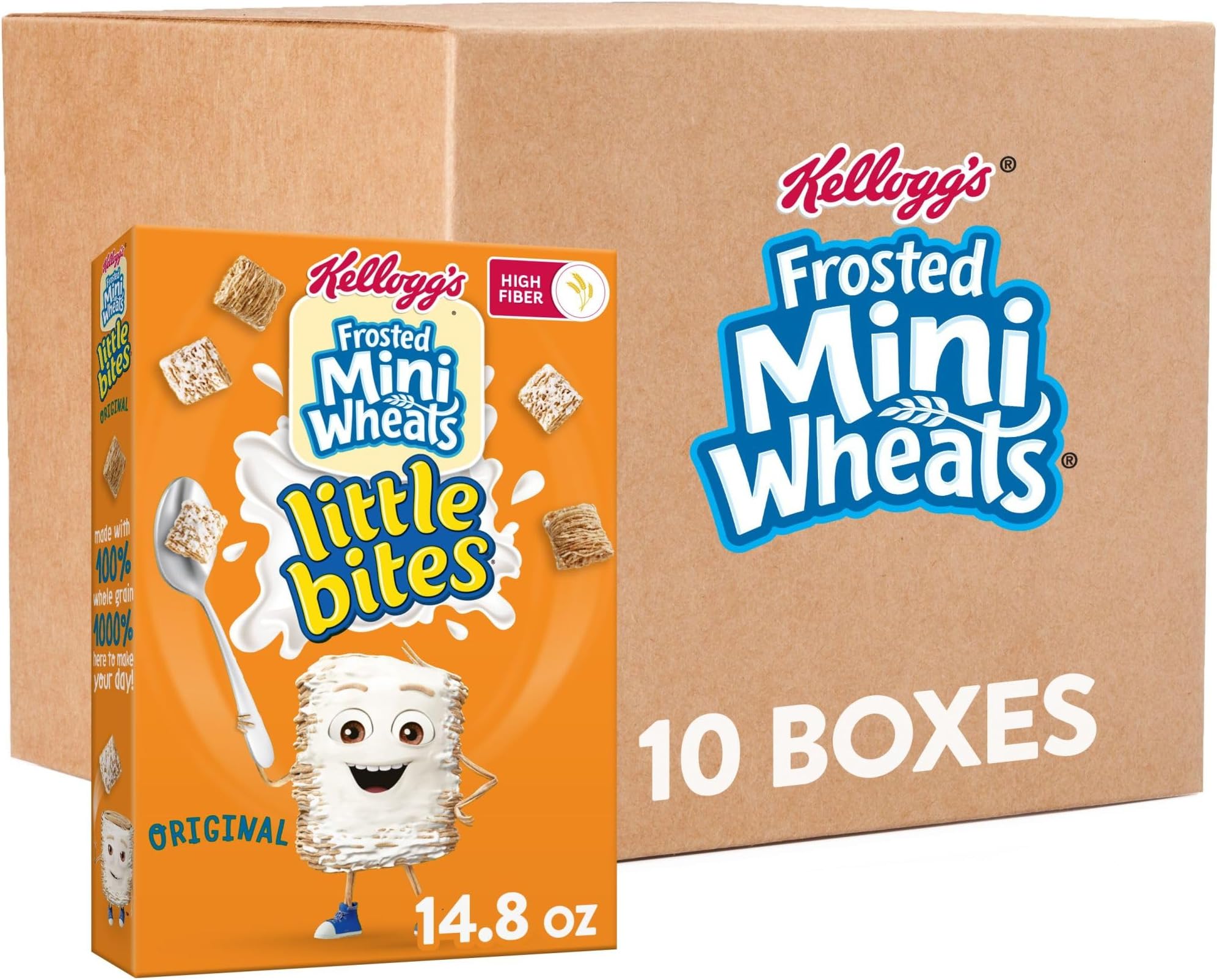 Kellogg's Frosted Mini-Wheats Little Bites Breakfast Cereal, Kids Cereal, Family Breakfast, Original (10 Boxes)