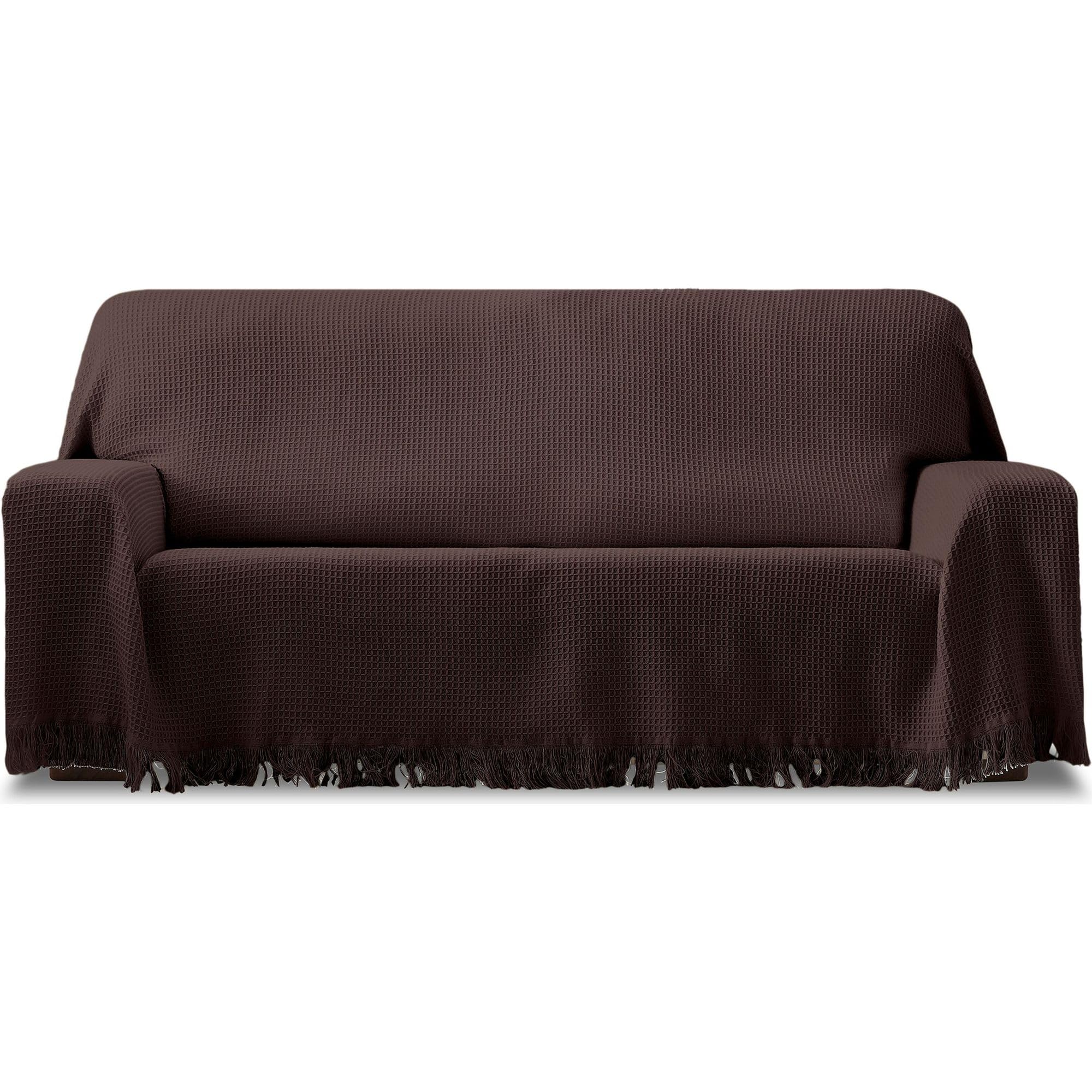 Foulard multifonction marron jacquard réversible avec franges pour canapé et lit ECOMMERC3