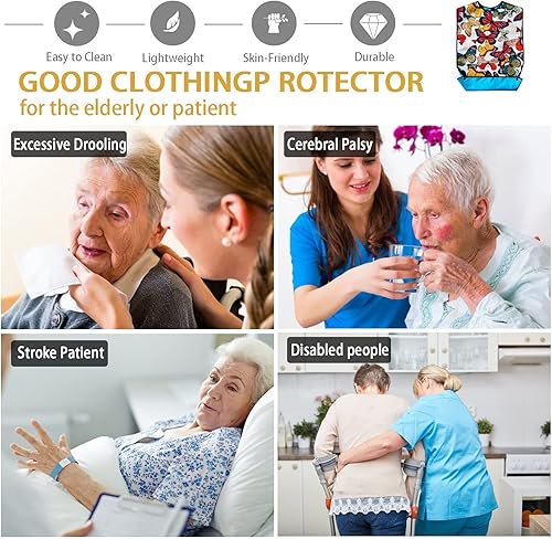 Miniatura 4 de Pafusen Paquete de 3 baberos para adultos para mujeres, baberos reutilizables para adultos para comer con atrapador de migas opcional, protector de