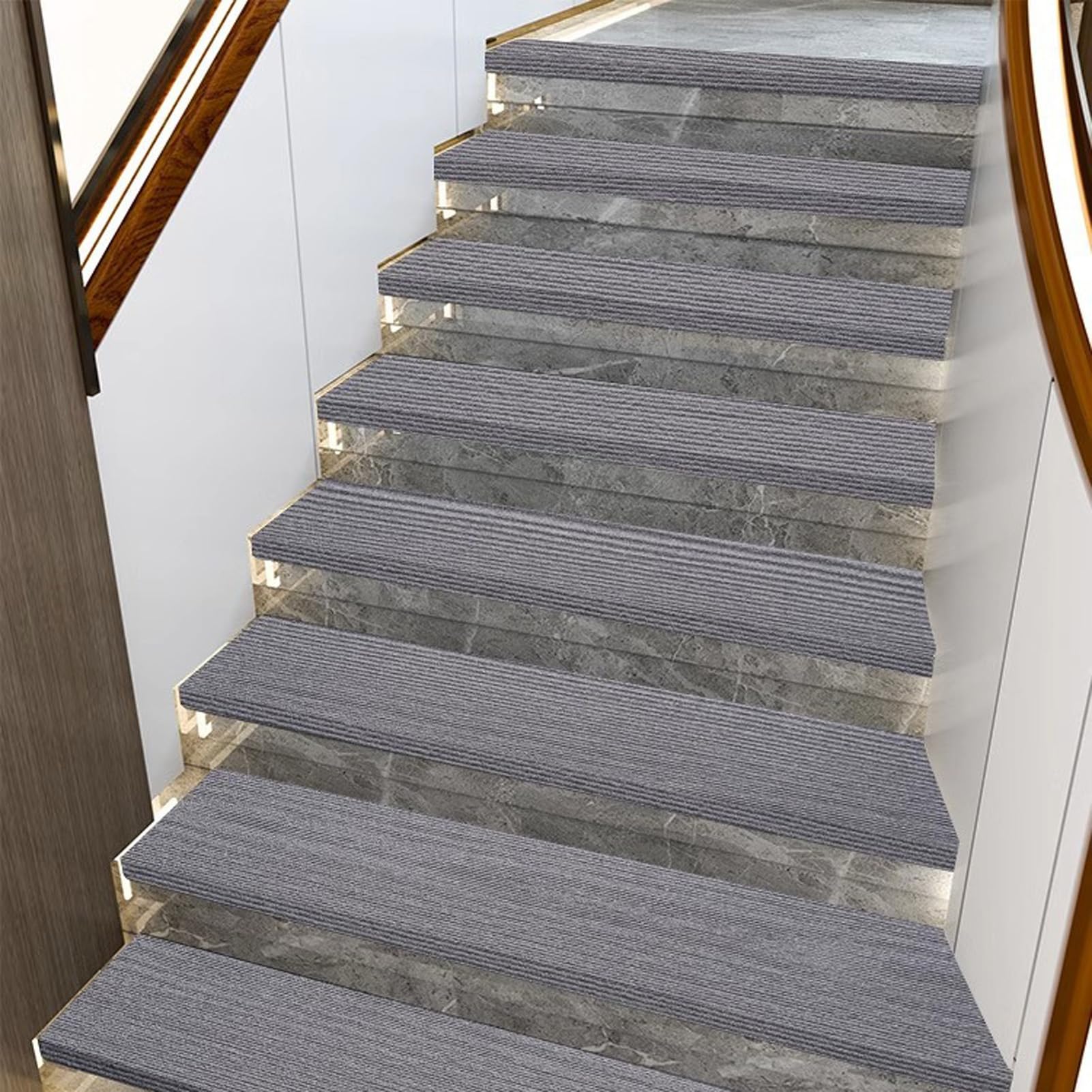 uoXHFdh 8" X 30" Indoor Stair Runners Rugs Self Adhesive Pads for Staircase Step Treads(Haze Grey,5pcs)