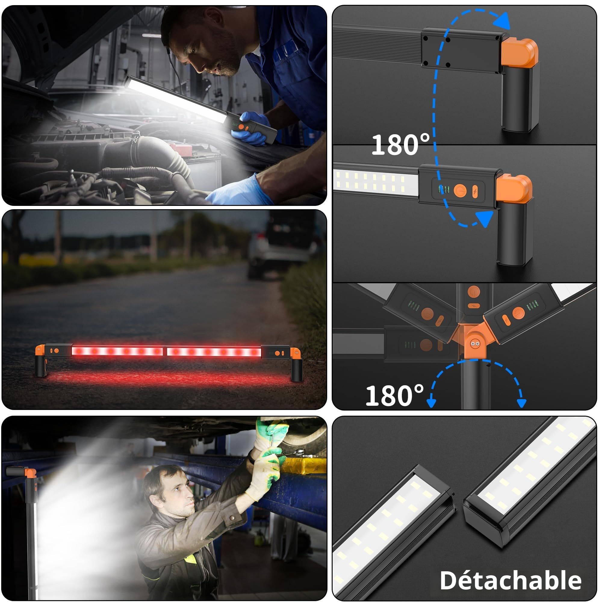 daphomeu Lampe de Travail LED Amovible Pour Compartiment Moteur En TôLe d'Aluminium - Rechargeable Avec Aimant Et Crochetm - LumièRe Claire Et Sans Fil Pour Capot Moteur
