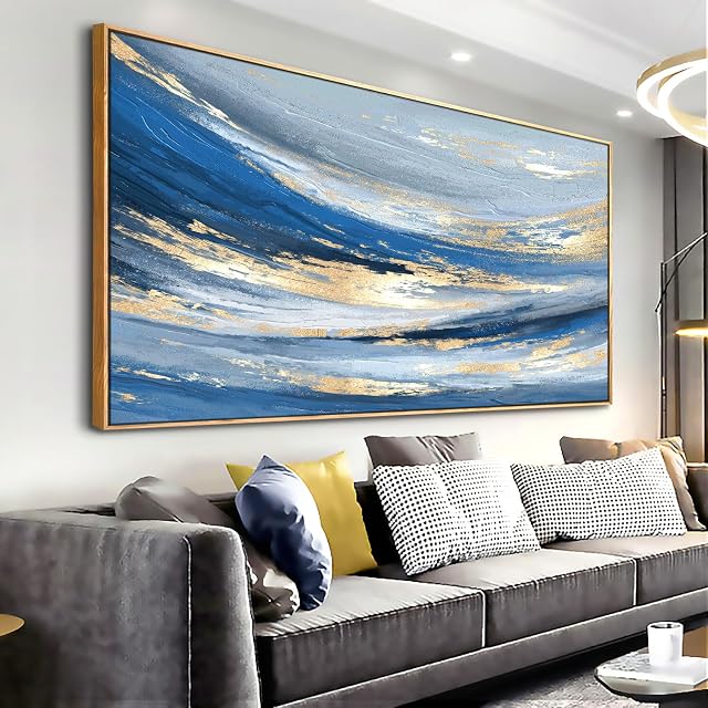 Framed Blue Abstract Wall Art Canvas Paintings Blue Fantasy Modern Large Artwork Decor for Living Room Bedroom Office Painting Home Decor 20x40in