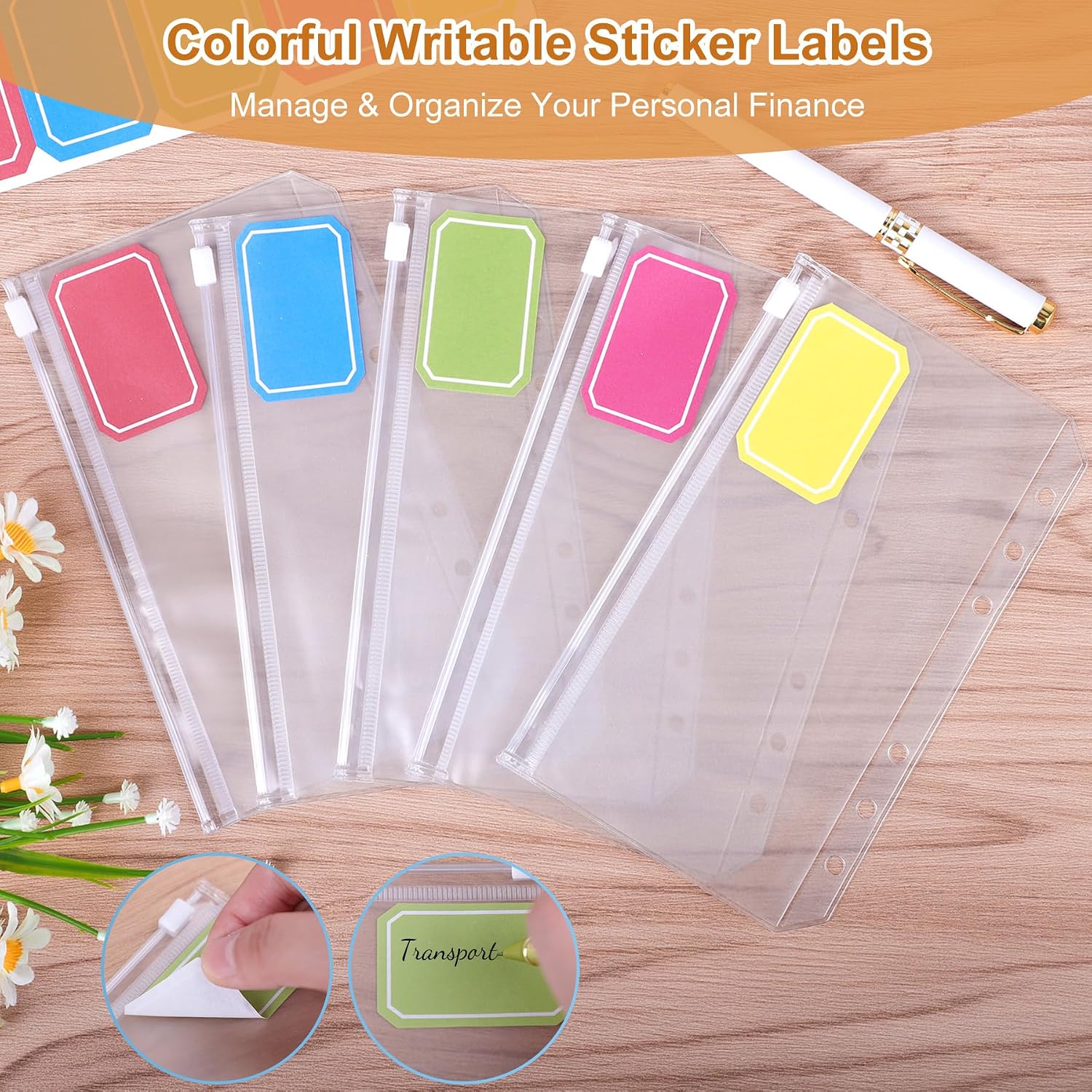 Antner Budget Binder with Zipper Envelopes, Money Organizer for Cash, Cash Envelopes for Budgeting, Budget Planner Savings Binder with Cash Envelopes & Colorful Stickers for Money Saving, Dark Yellow