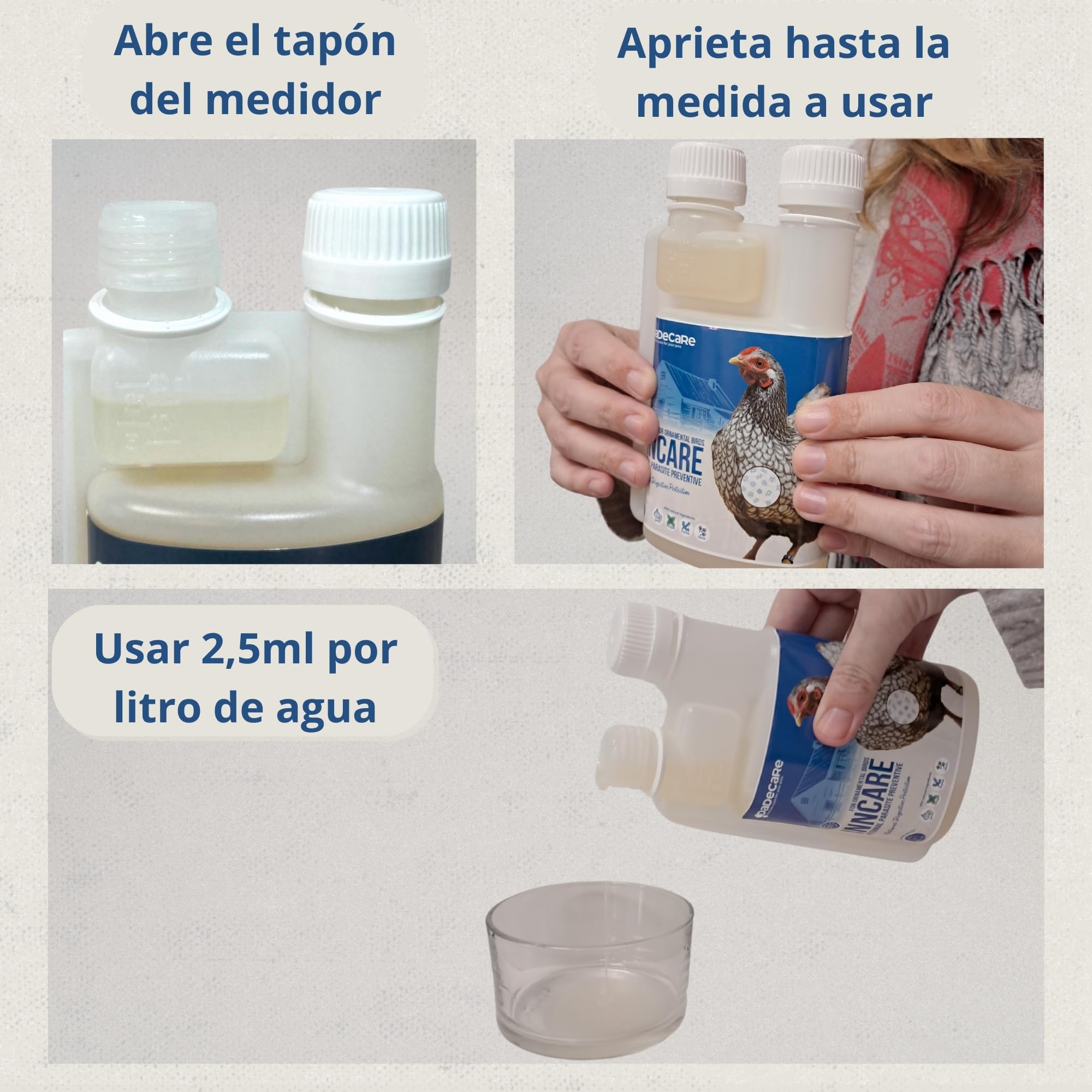 Preventivo Parasitos Internos Natural 250 ml - Gallinas, Aves de Corral y Exóticas - Previene y Trata Problemas digestivos - Fórmula Natural - Extracto de Ajo y Oregano - Inncare