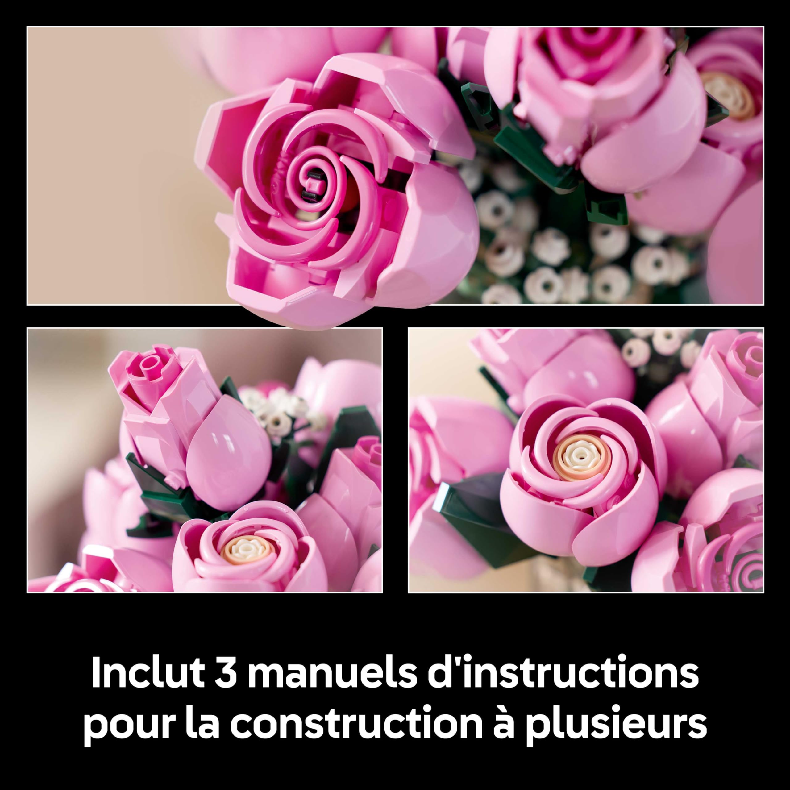 LEGO Botanicals Bouquet de Roses Roses - Set de Construction pour Adulte - 12 Fleurs Artificielles & 4 Brins de Gypsophile pour Décoration Intérieure - Idée de Cadeau DIY pour Femme ou Homme 10374