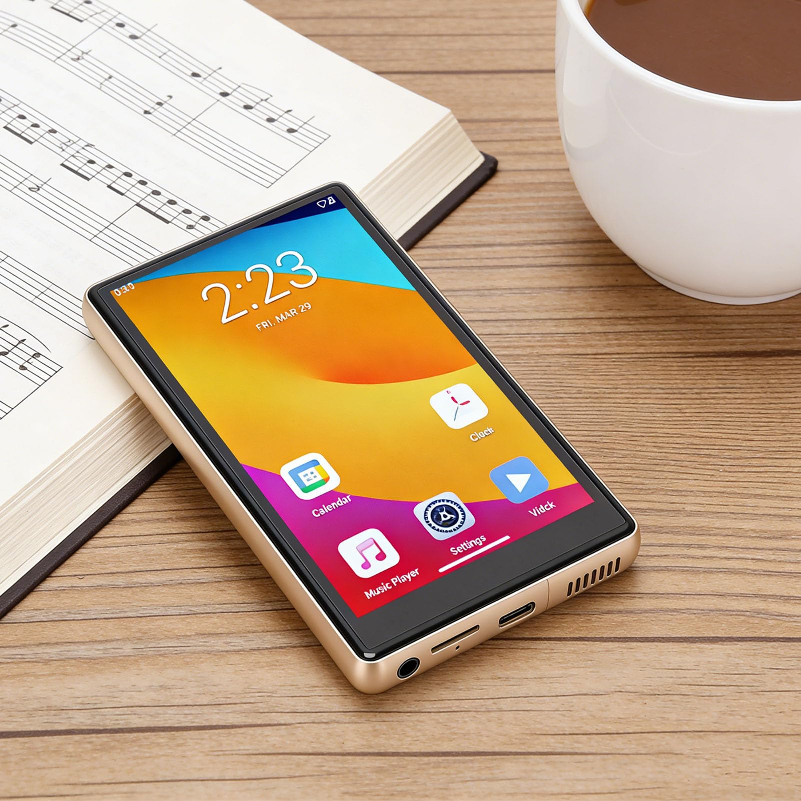 Lettore MP3 con Wi-Fi, lettore musicale touchscreen, Bluetooth 5.0, per 11, 3 GB, 32 GB, audio senza perdite, portatile per viaggi (oro)