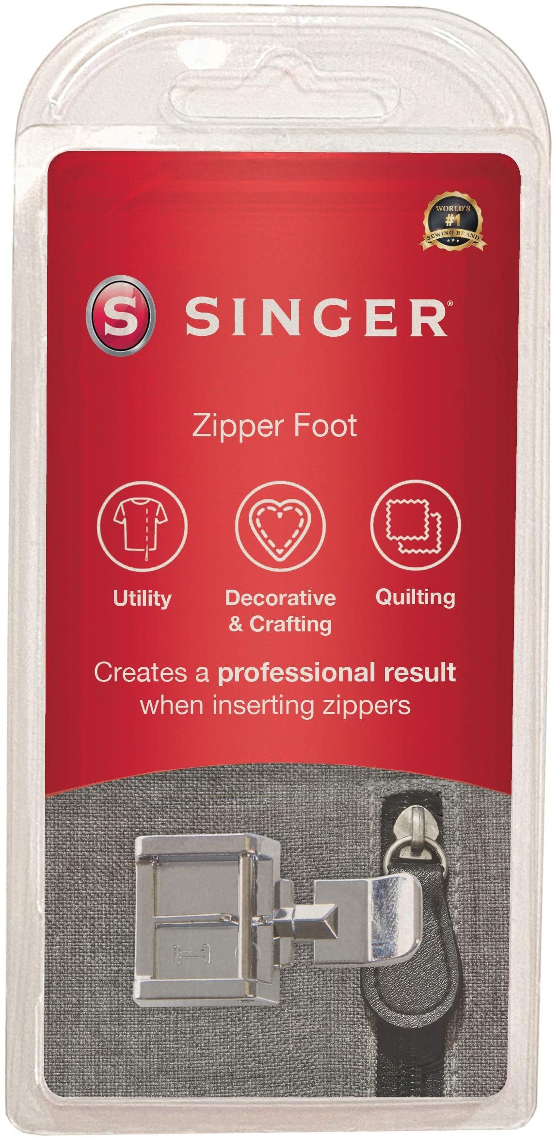 Singer Zipper & Piping Presser Foot - Compatible with Various Sewing Machine Models, Perfect for Inserting Zippers, Piping, and Sewing Close to Zipper Teeth for Professional Results